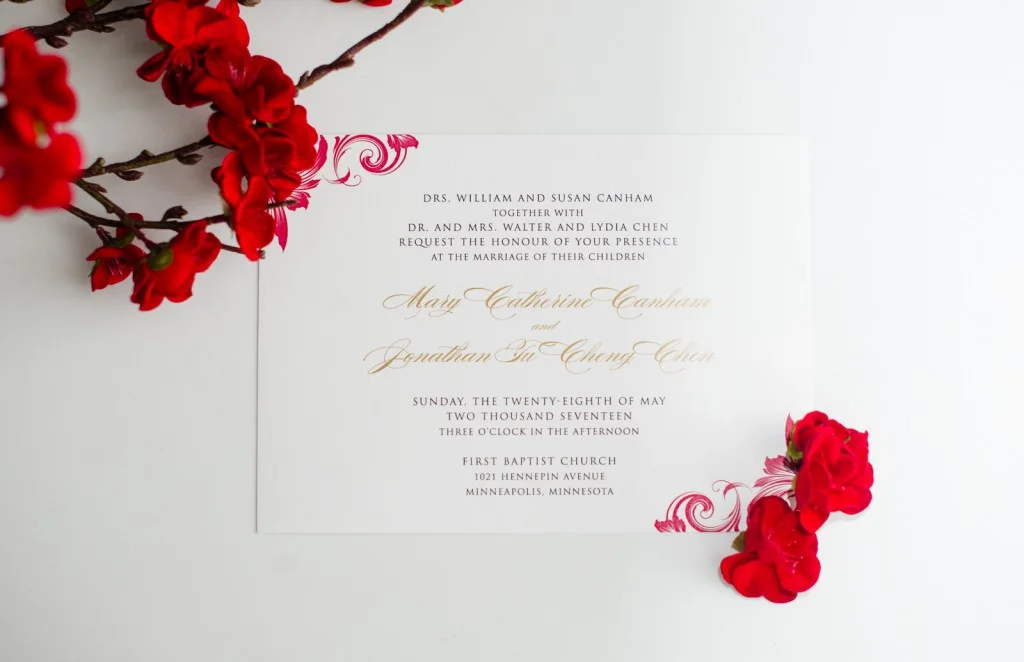 pink and red wedding invitation