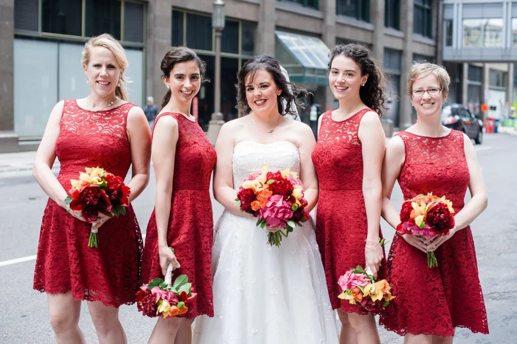 red bridesmaids dresses