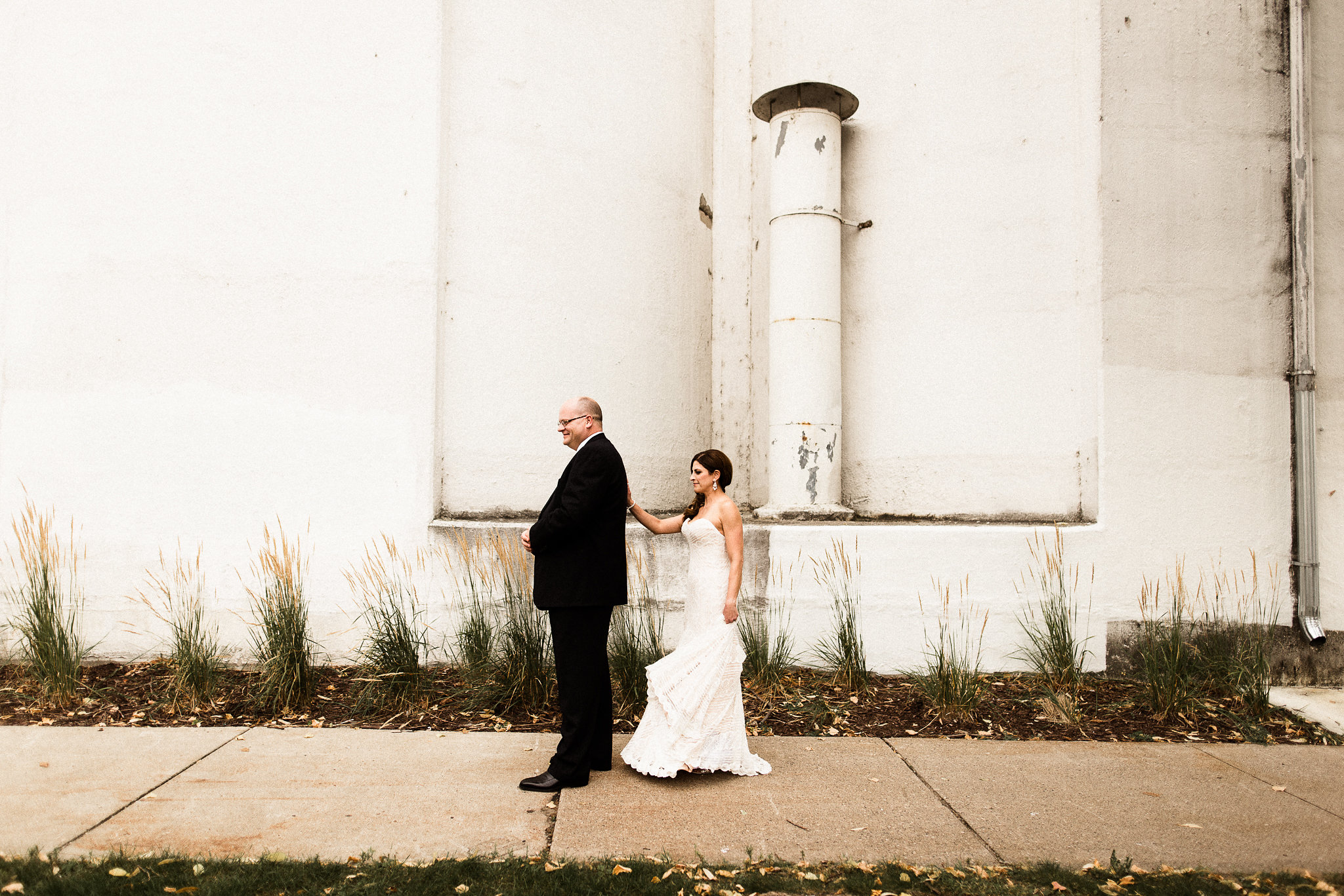 bride and groom first look