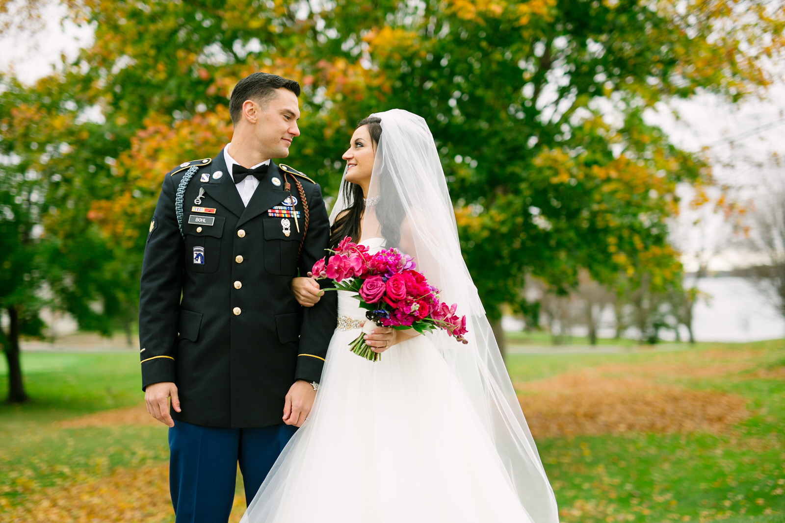 bride and groom looking at each other