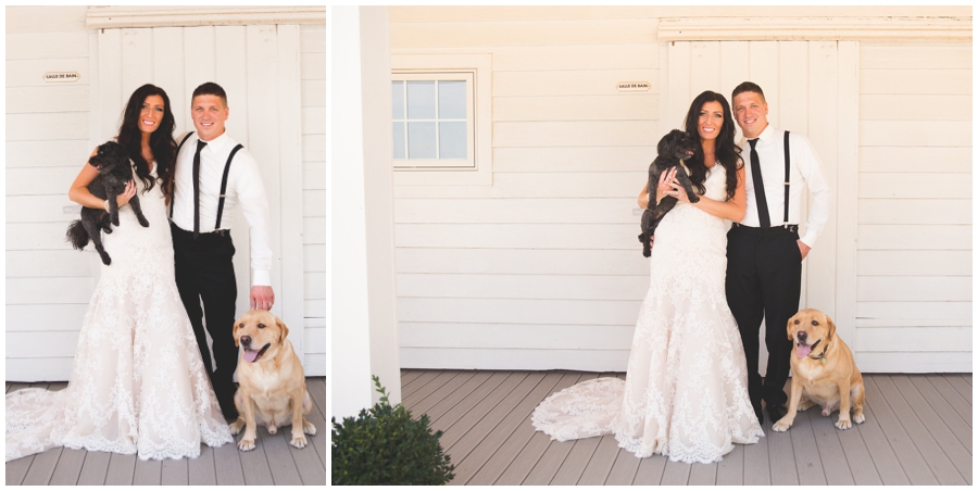 bride and groom with their dog