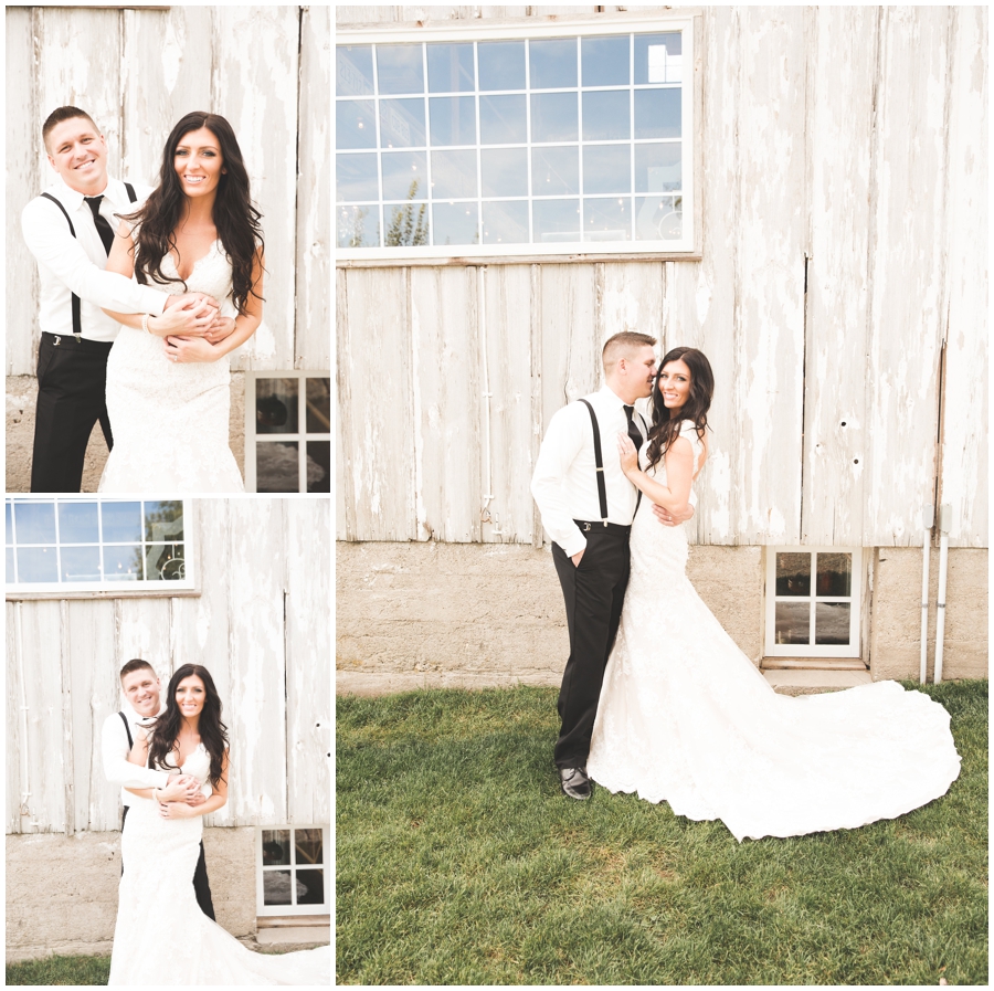  bride and groom smile together 