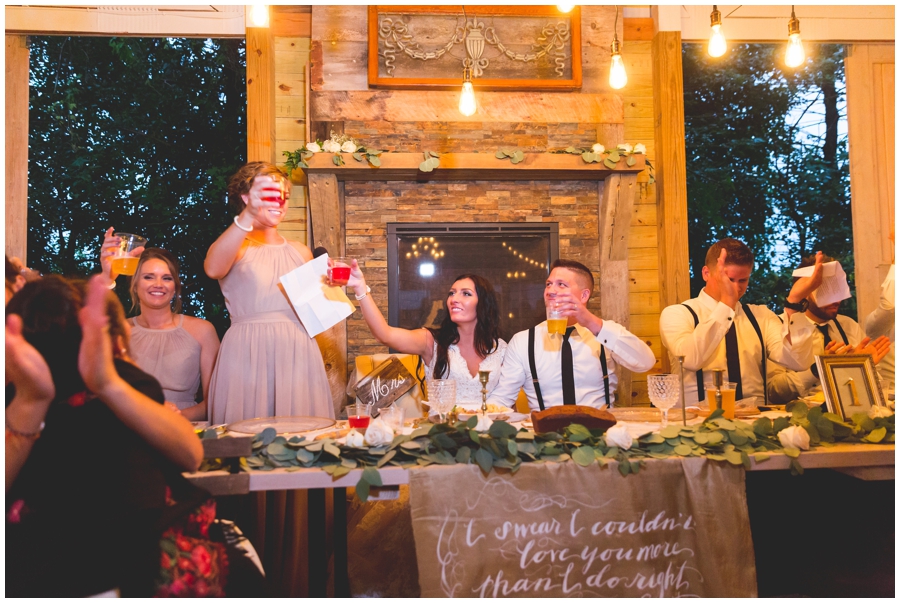  bride and groom with guests at their wedding 