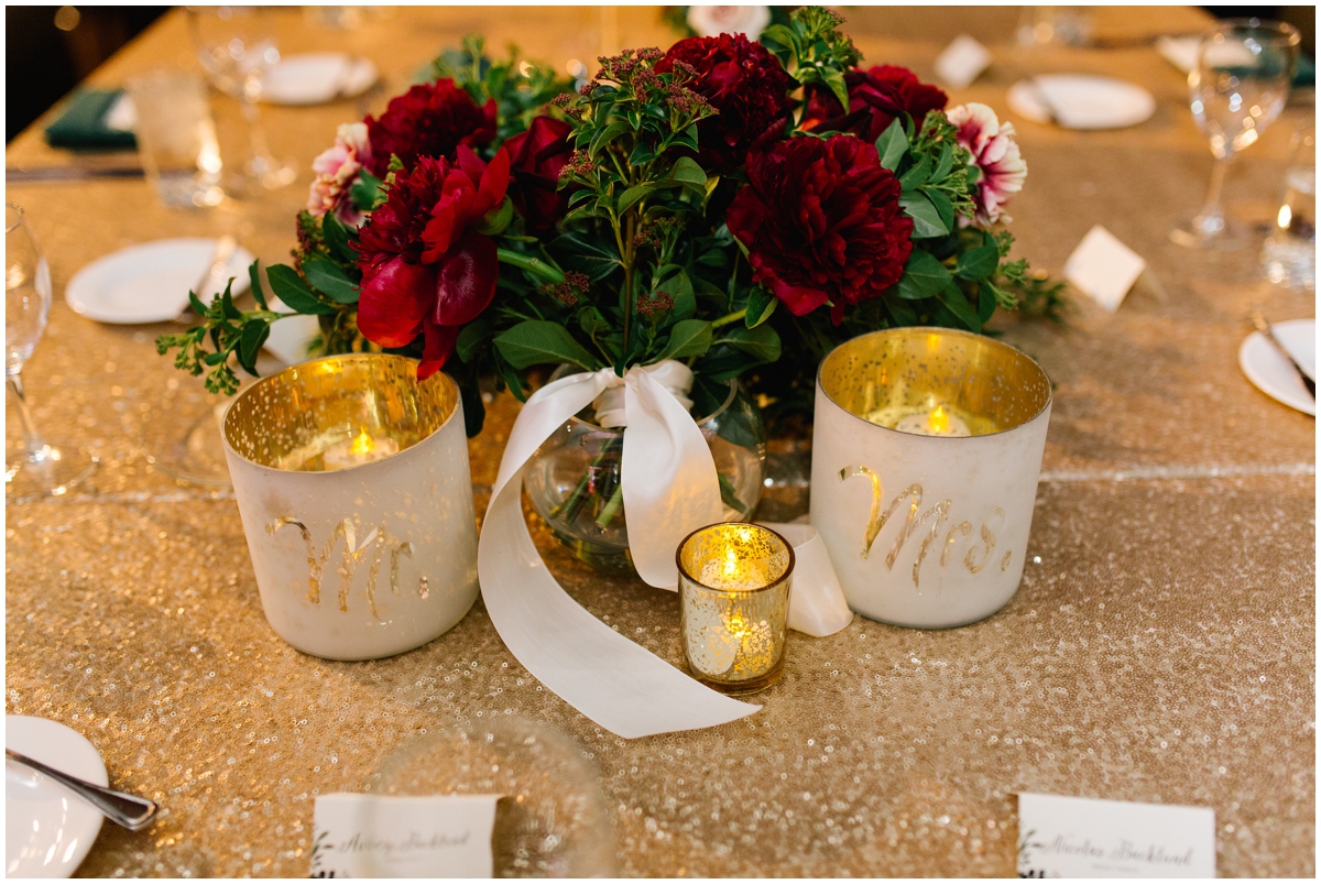  Mr and Mrs. Candles and Burgundy peony centerpiece 