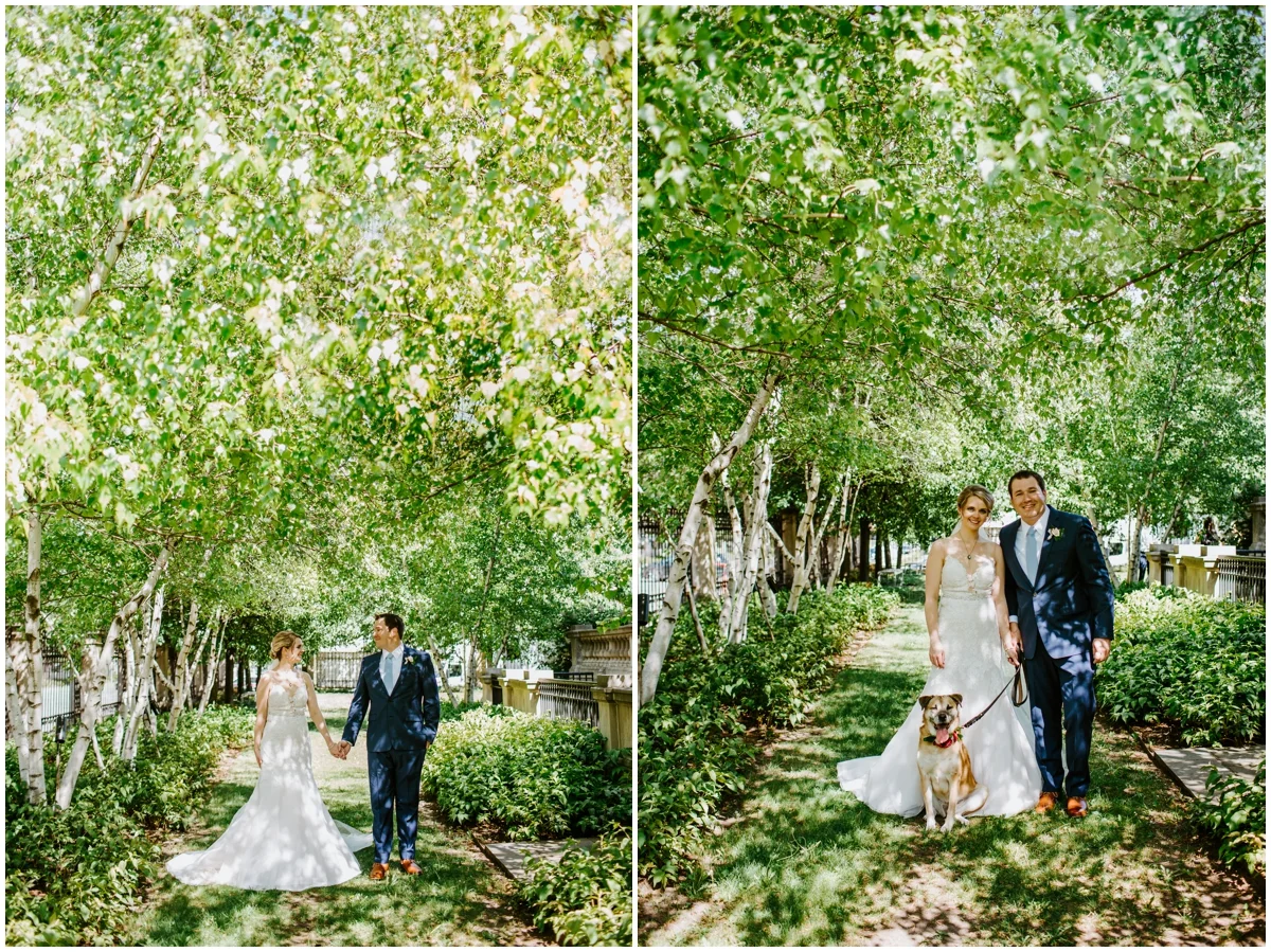bride and groom holding hands