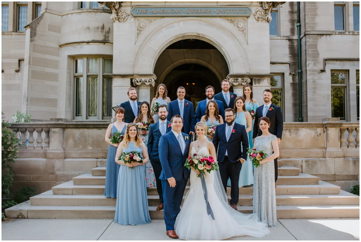 bridal party with bride and groom