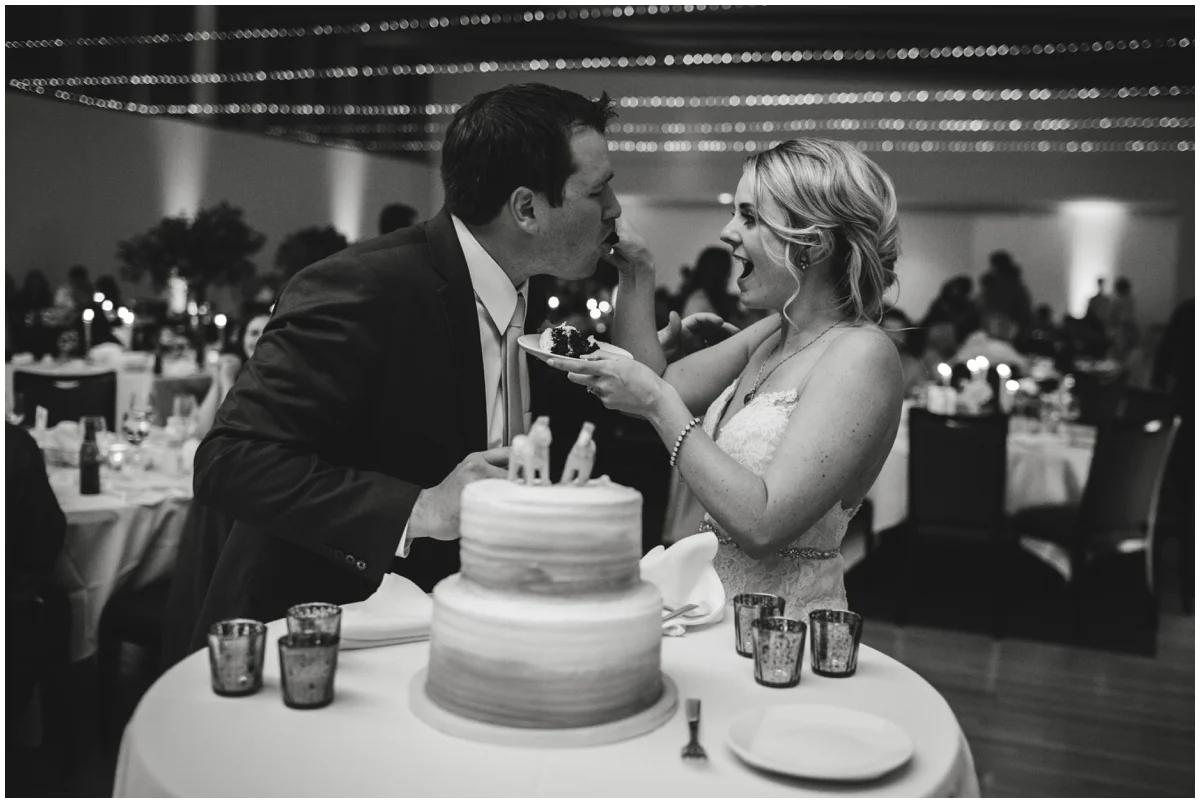 bride and groom cutting the cake
