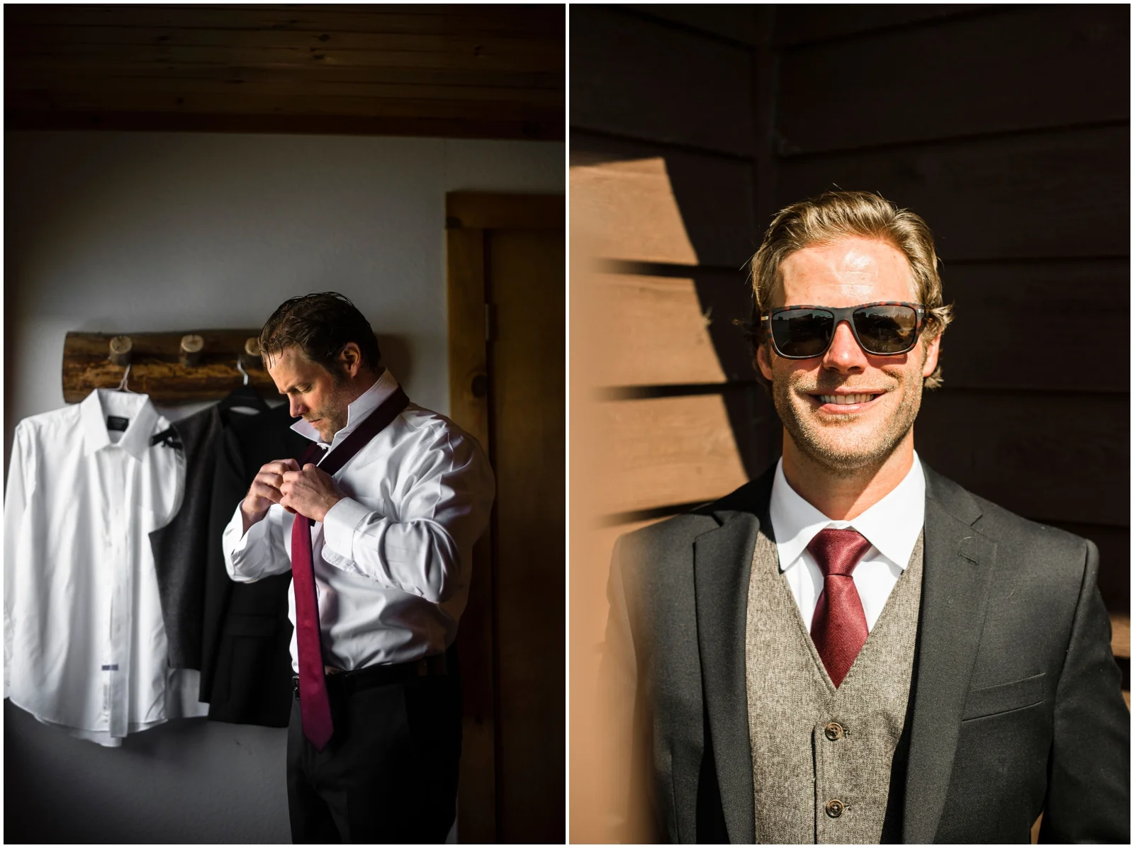 Groom getting ready for his wedding in Wisconsin
