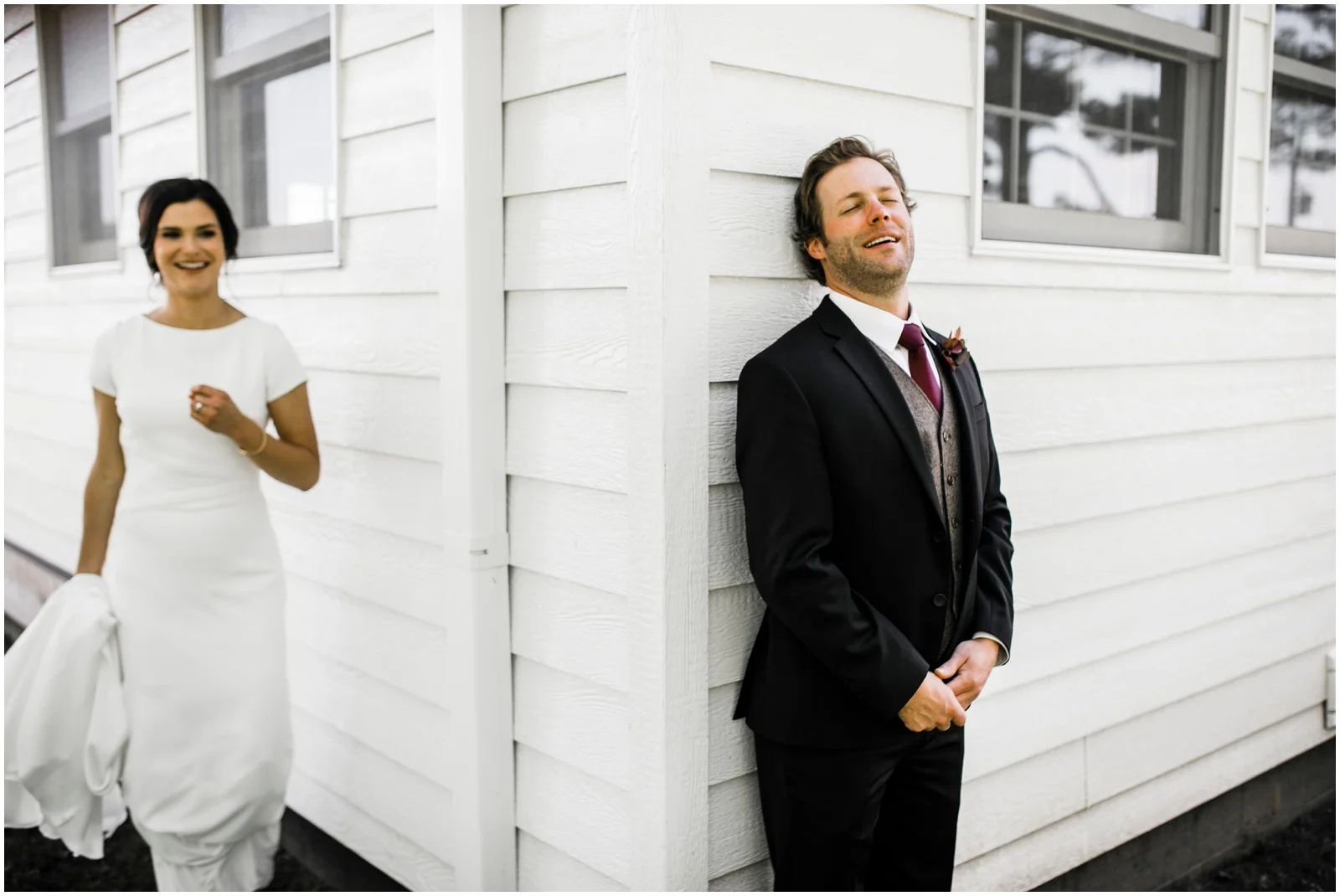 bride and groom first look