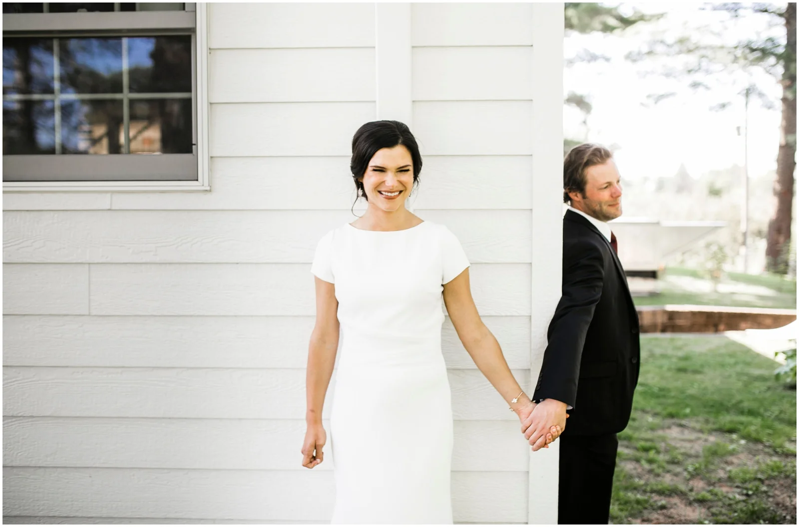 bride and groom first look