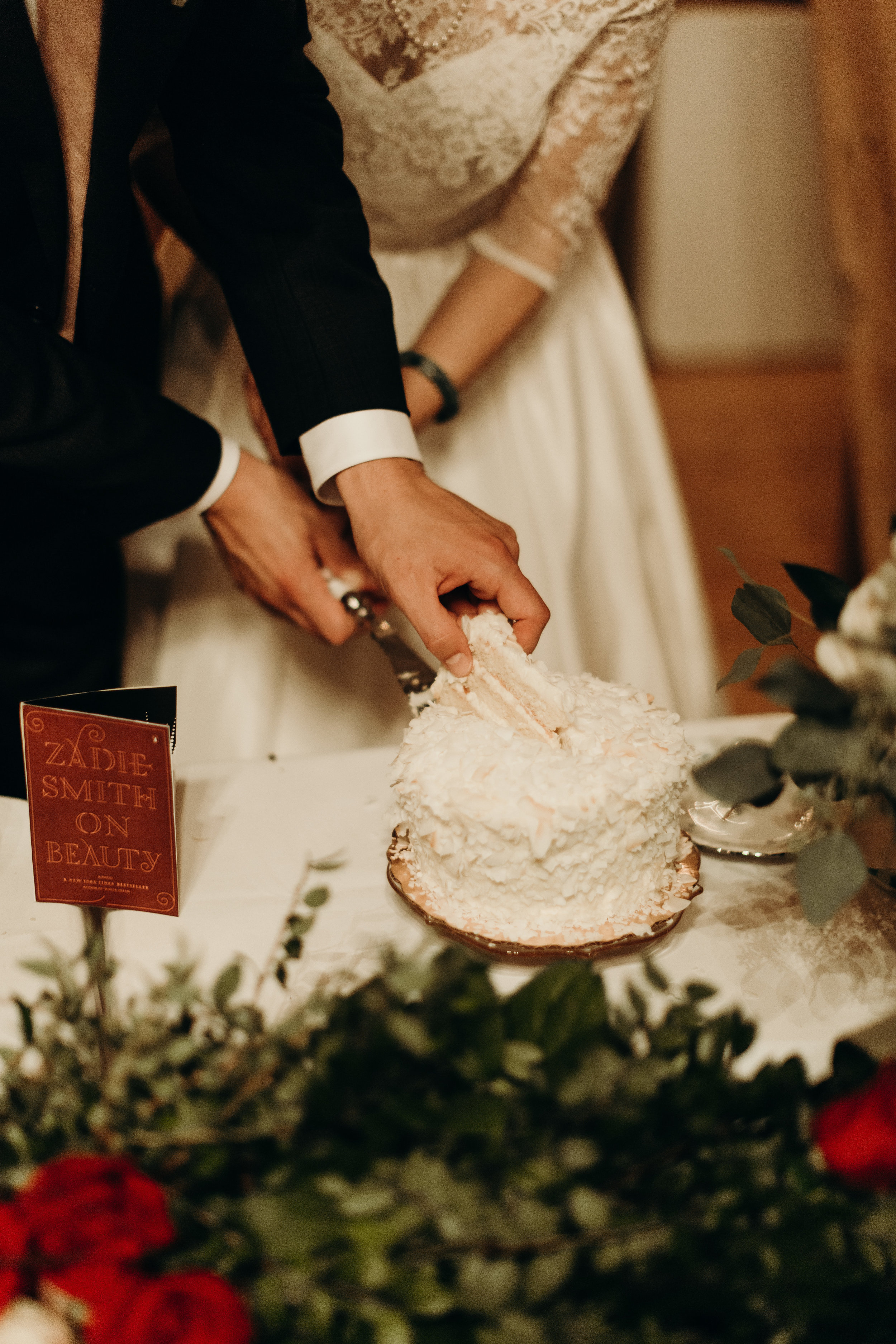  Bride and groom cut the cake 