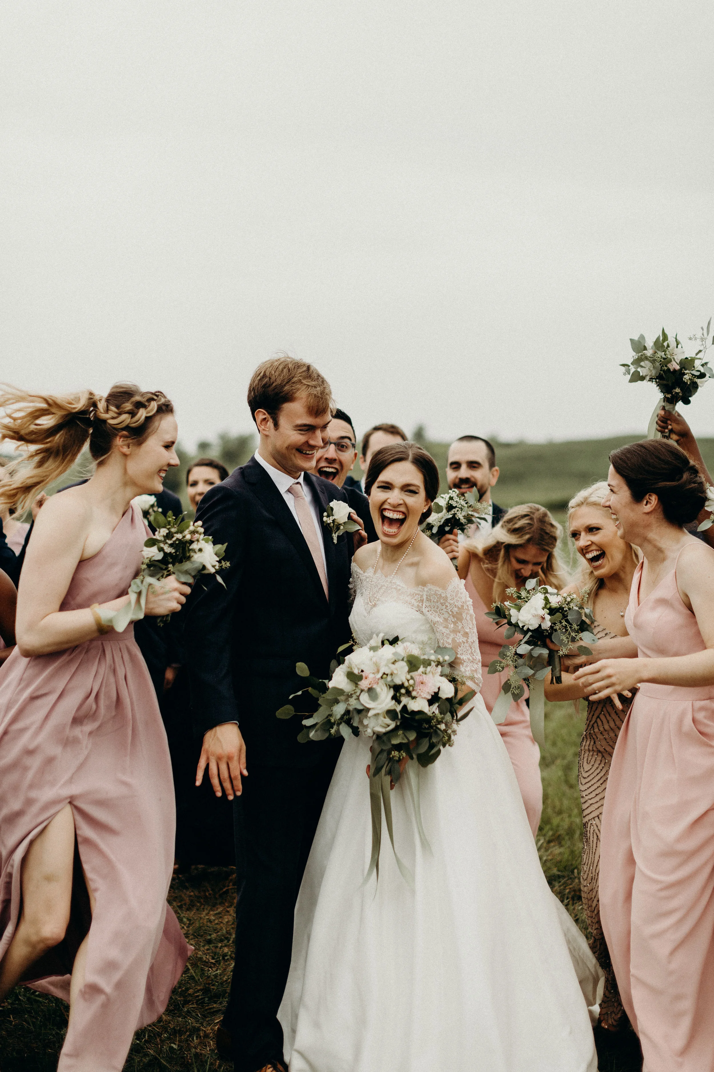 Bride and groom with the wedding party
