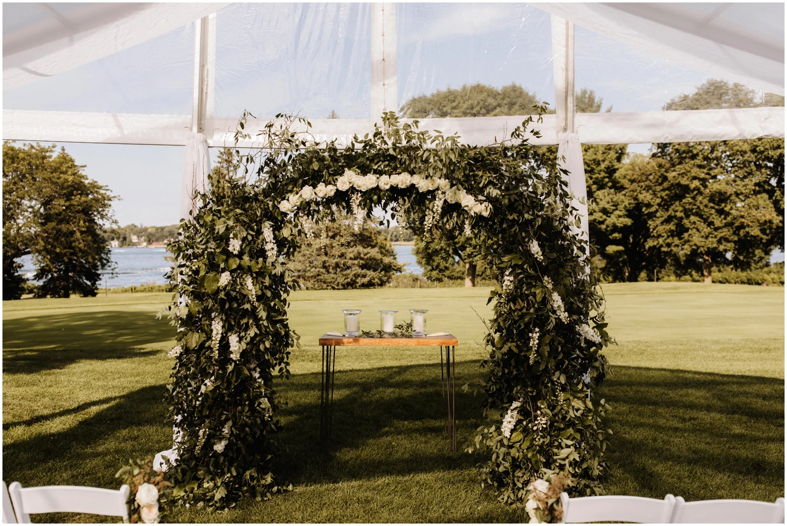 Minnesota Wedding Planner. Lafayette Club Wedding. Outdoor wedding ceremony arch