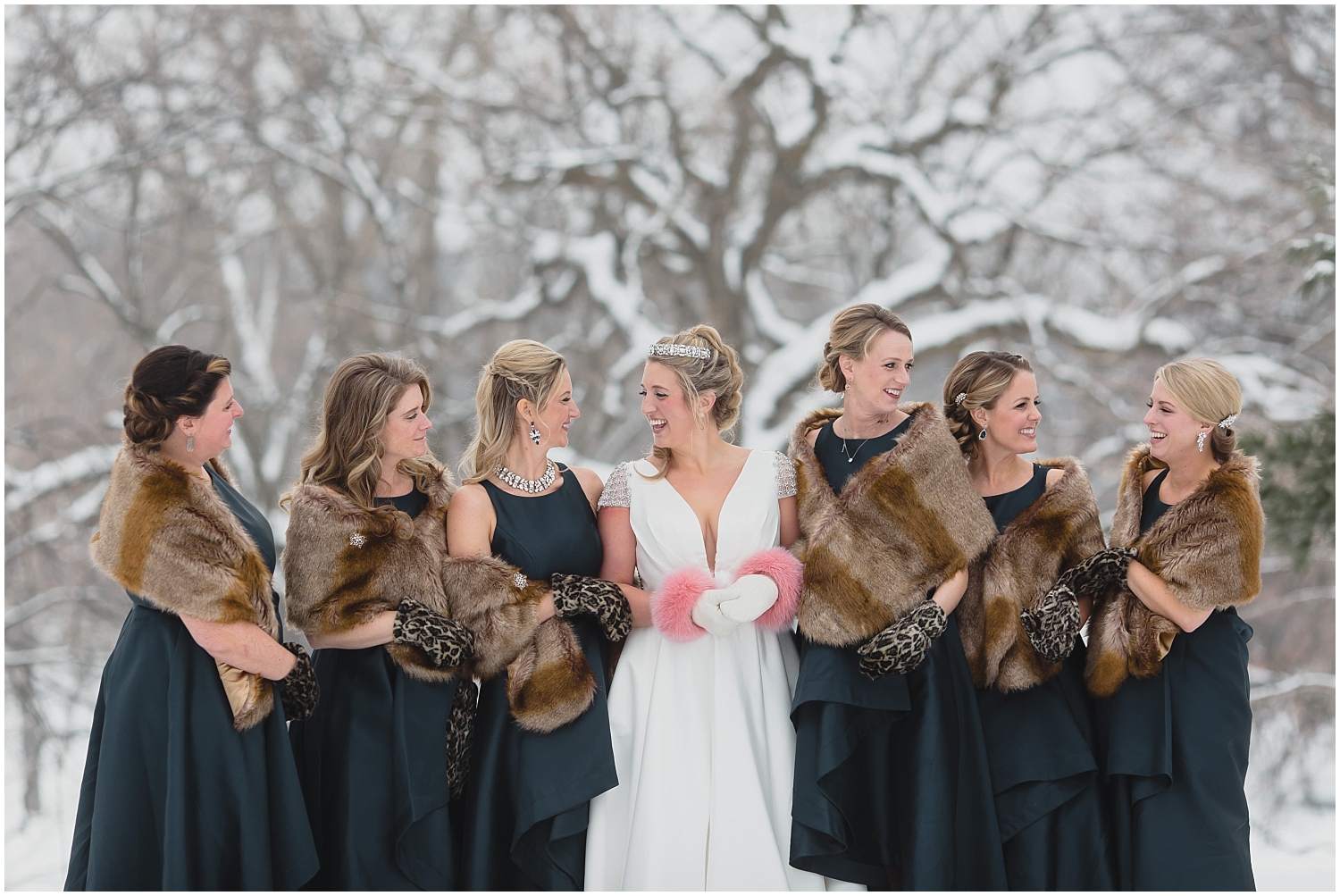 Minnesota Wedding Planner, Mpls Wedding Planner, Machine Shop MPLS, Mpls Wedding Venue,   Bride with her bridesmaids in the Winter Snow 