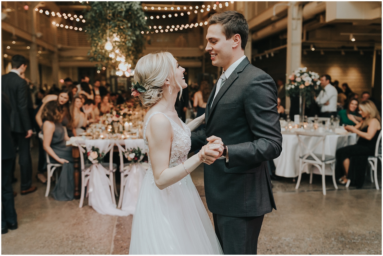 bride and groom having their first dance