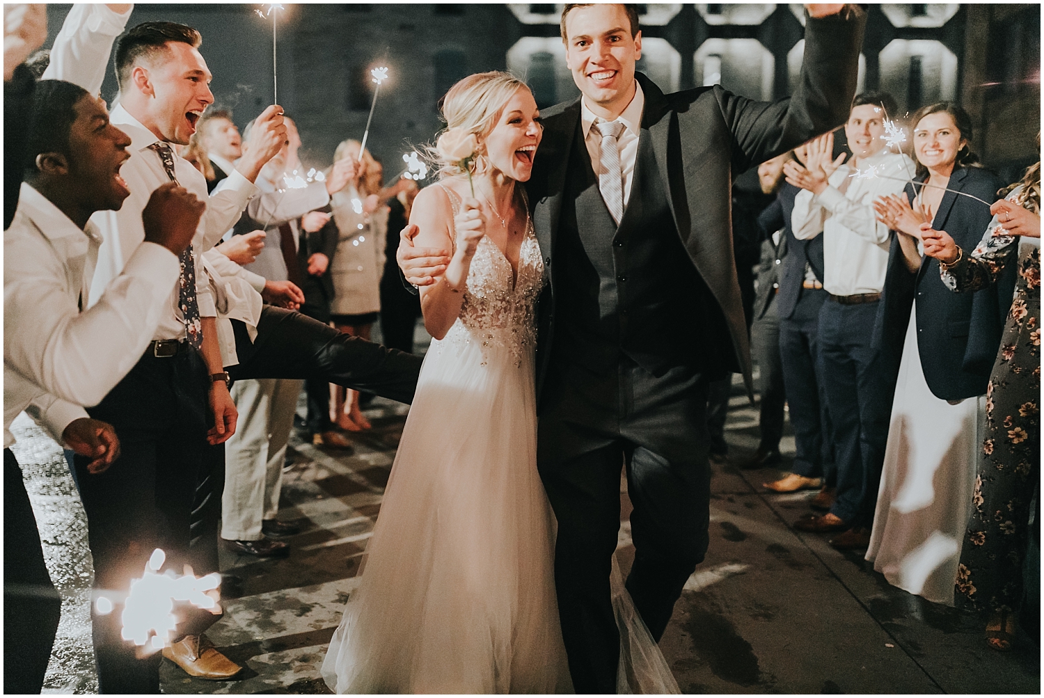 bride and groom during their grand exit