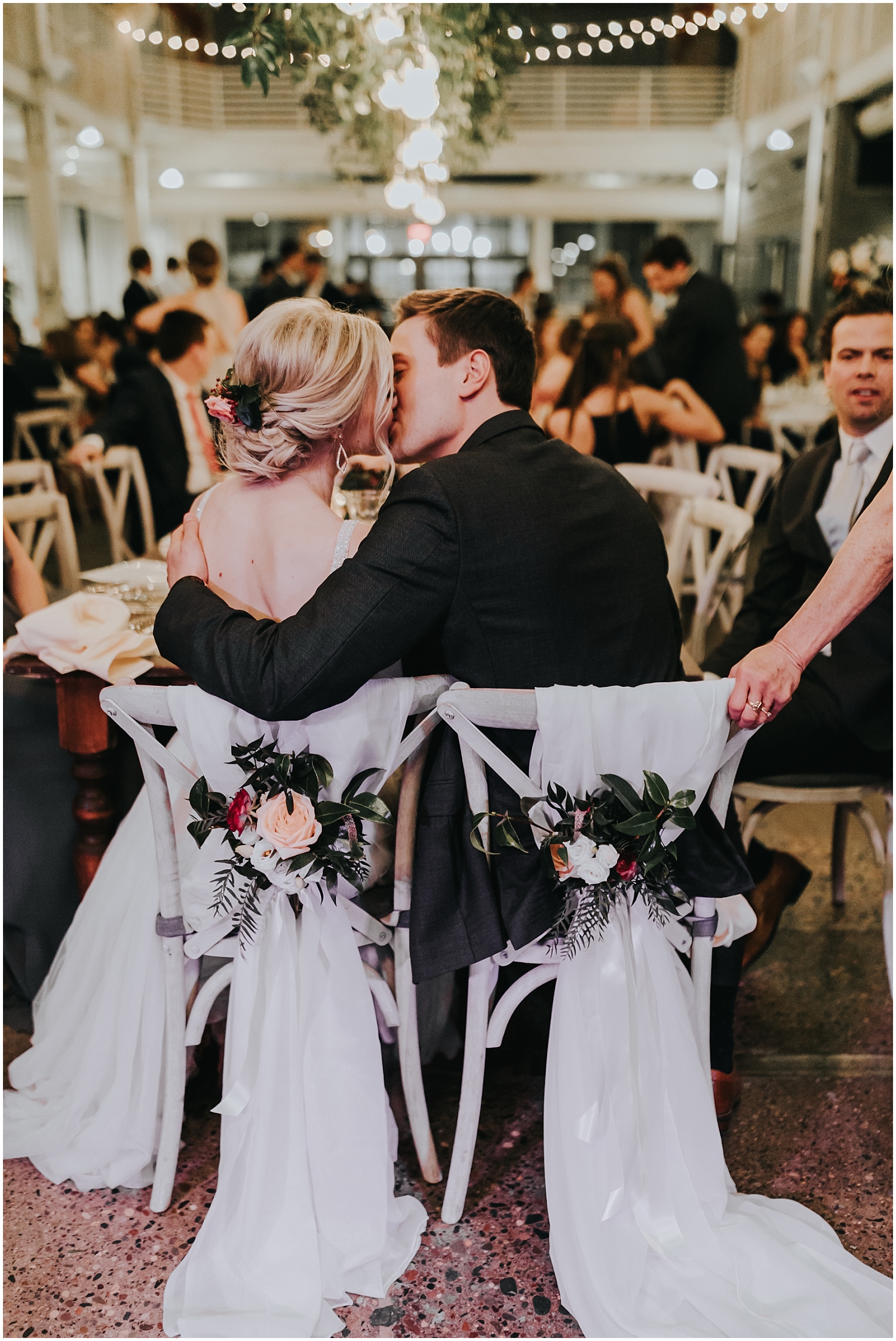  bride and groom during their wedding reception 