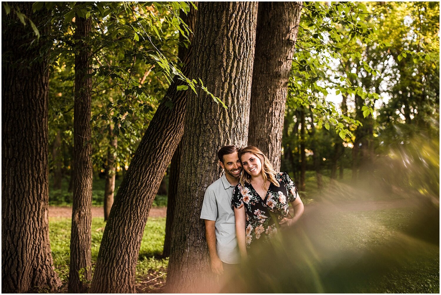  couple in the forest for their engagement session 