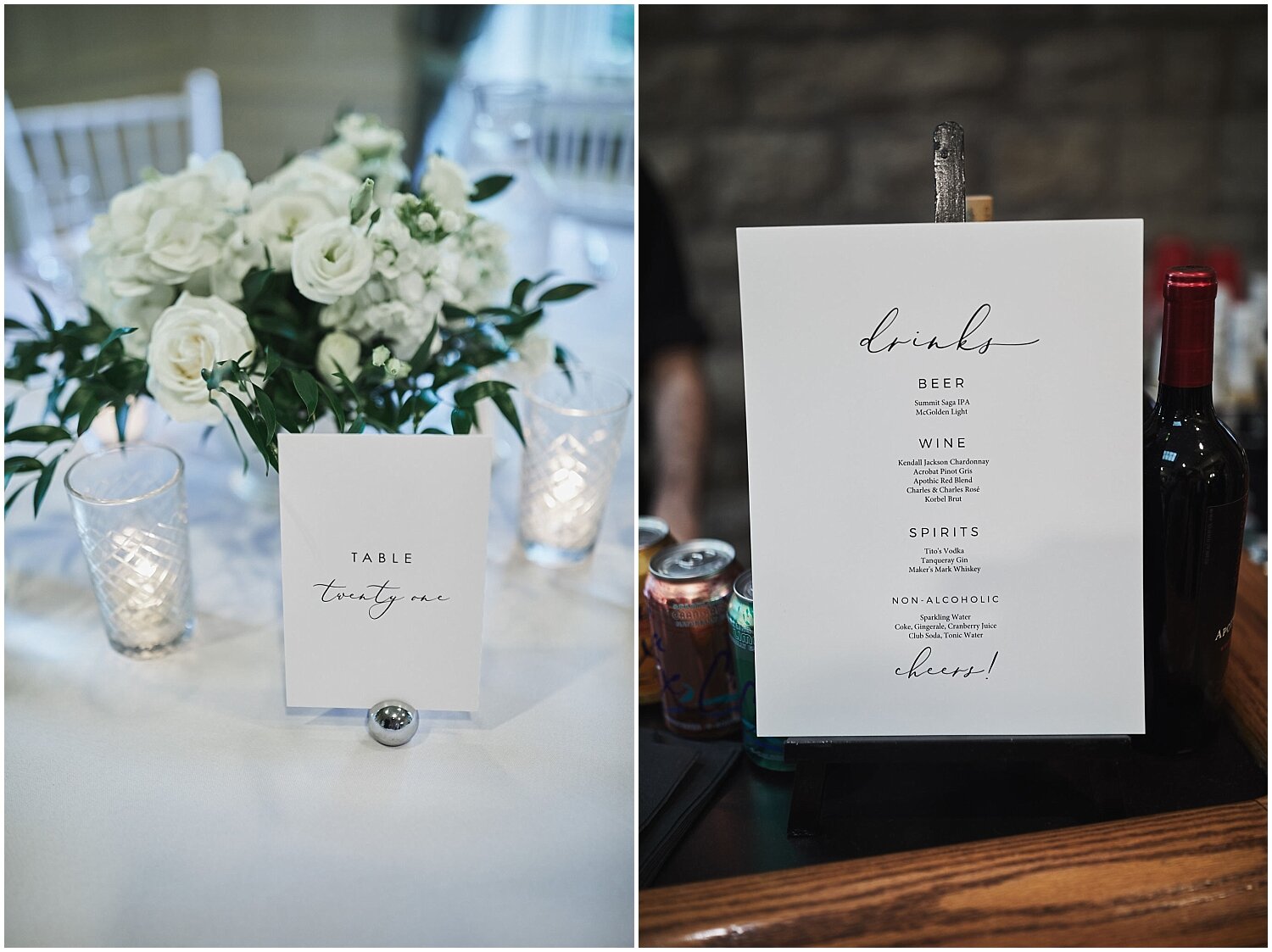  wedding centerpieces and bar menu 