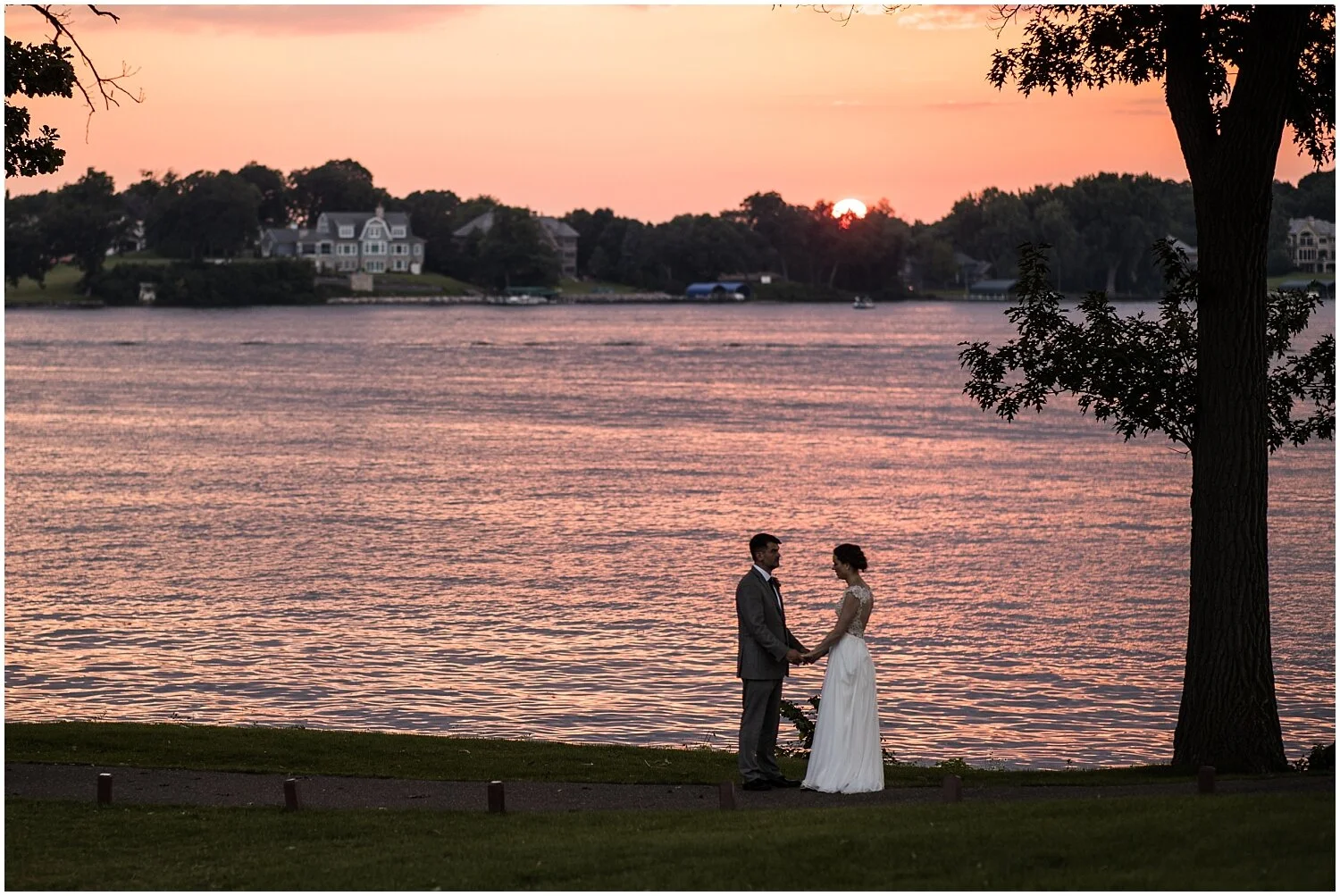 sunset photos with the bride and groom