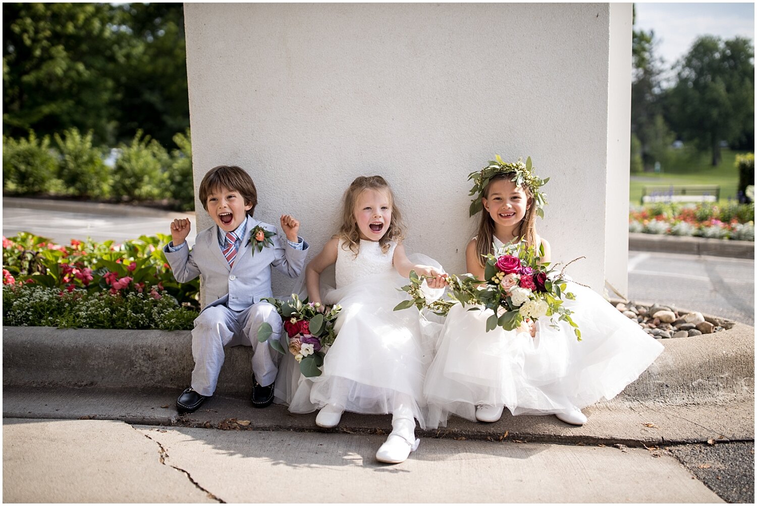  flower girls and ring bearer  