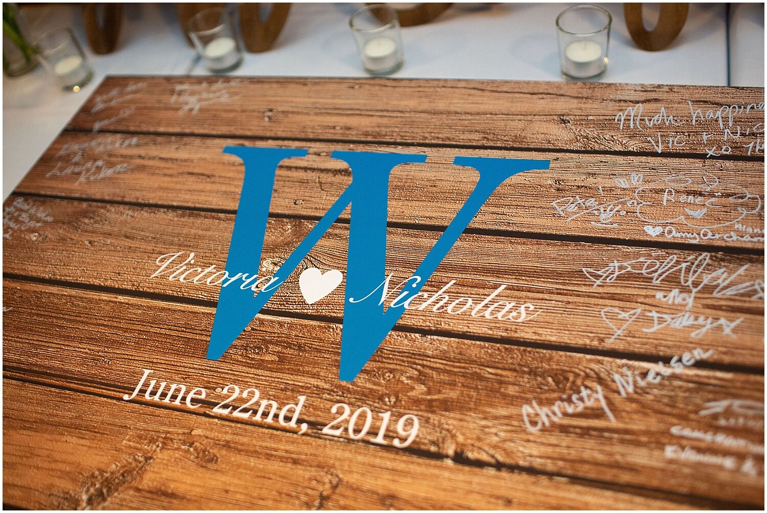  wooden board for wedding guests to sign 