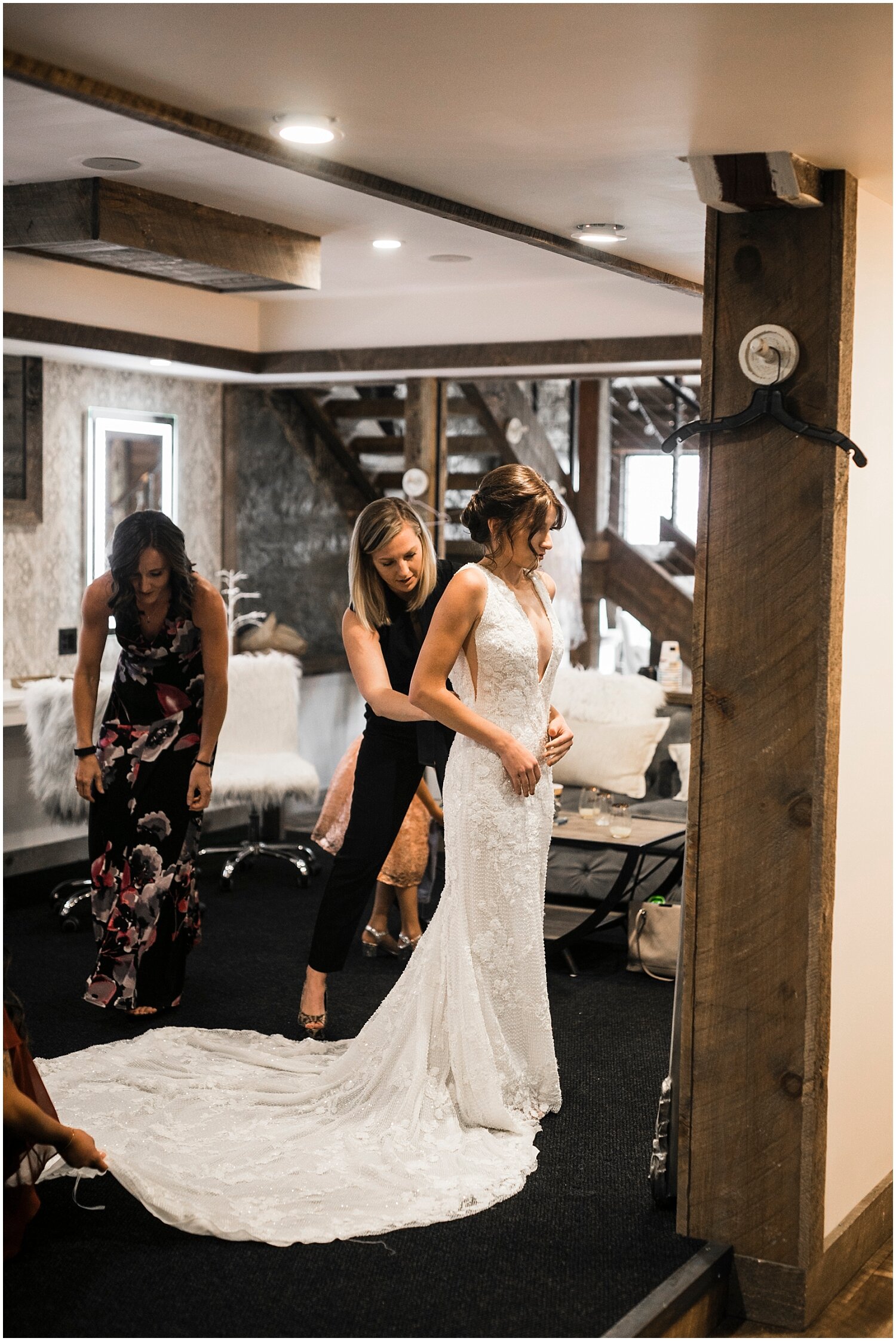  bride getting ready for her wedding dress 