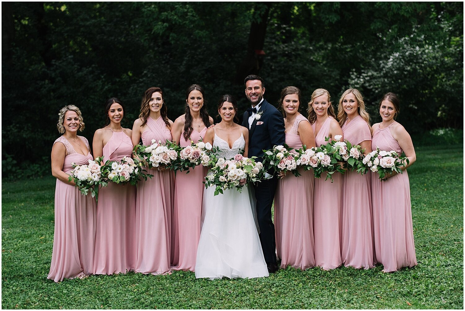  bride and groom with the bridesmaids 