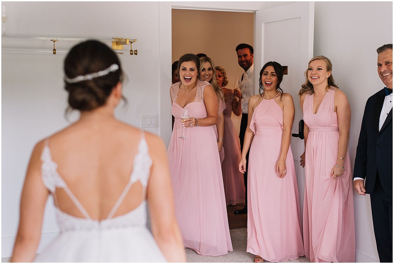  bride and bridesmaids first look 