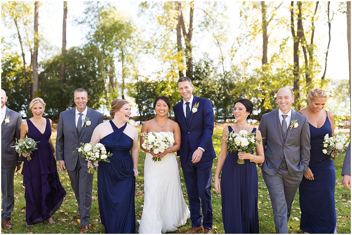  bride and groom with their bridal party 