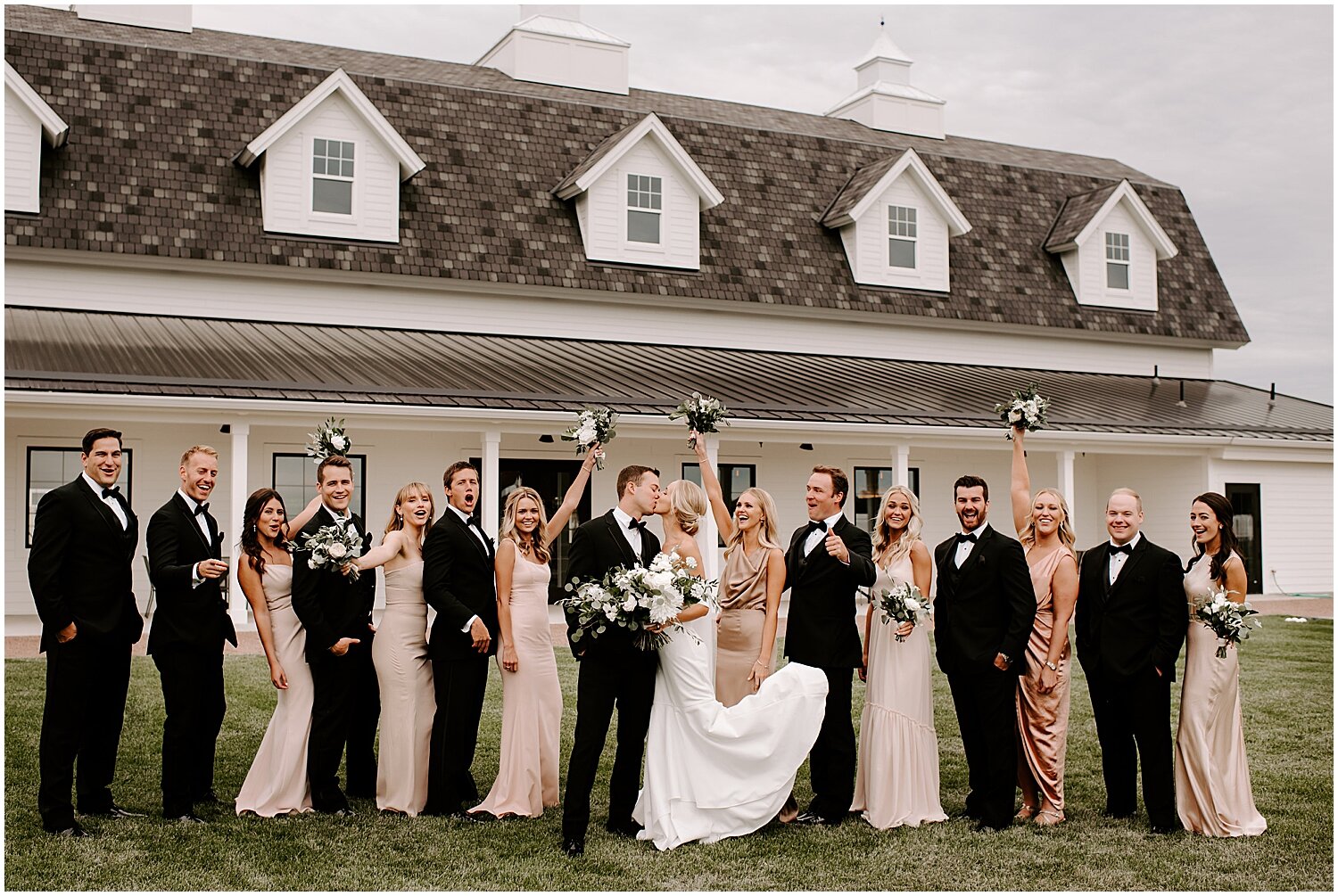  bride and groom with the bridal party 