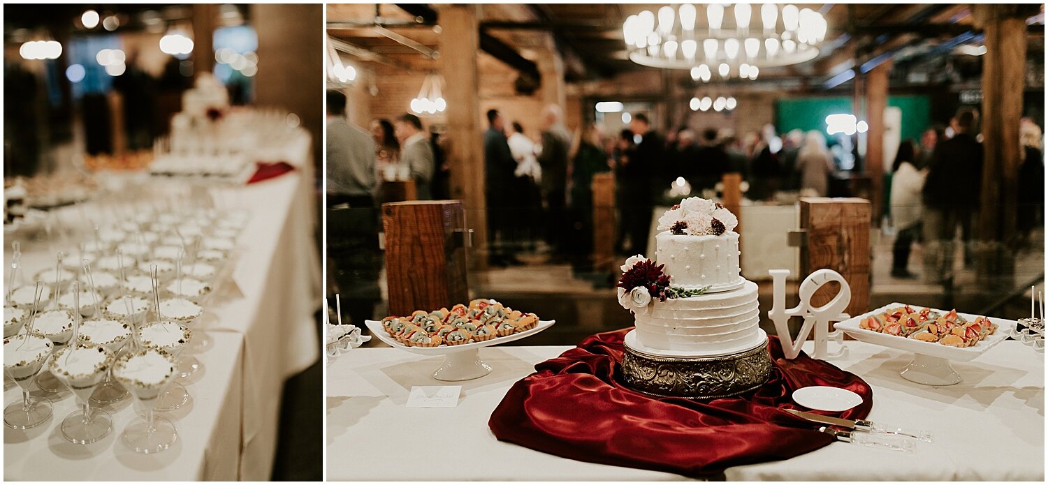  dessert table display and wedding cake 