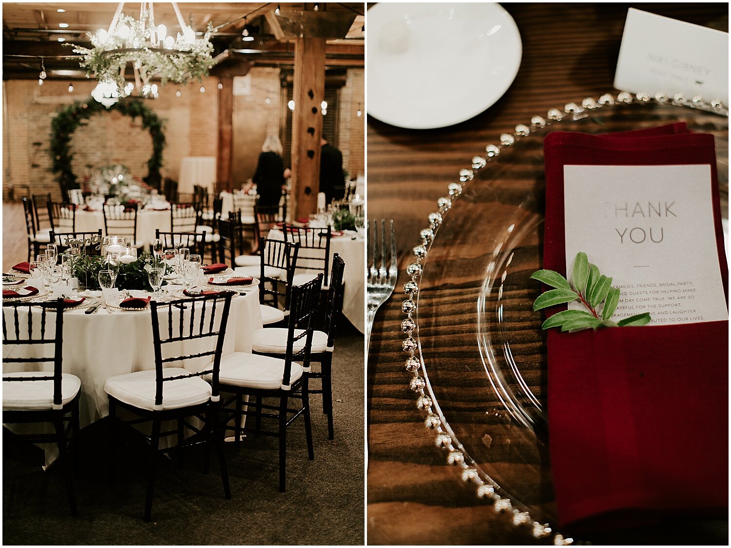  greenery and maroon table setting 