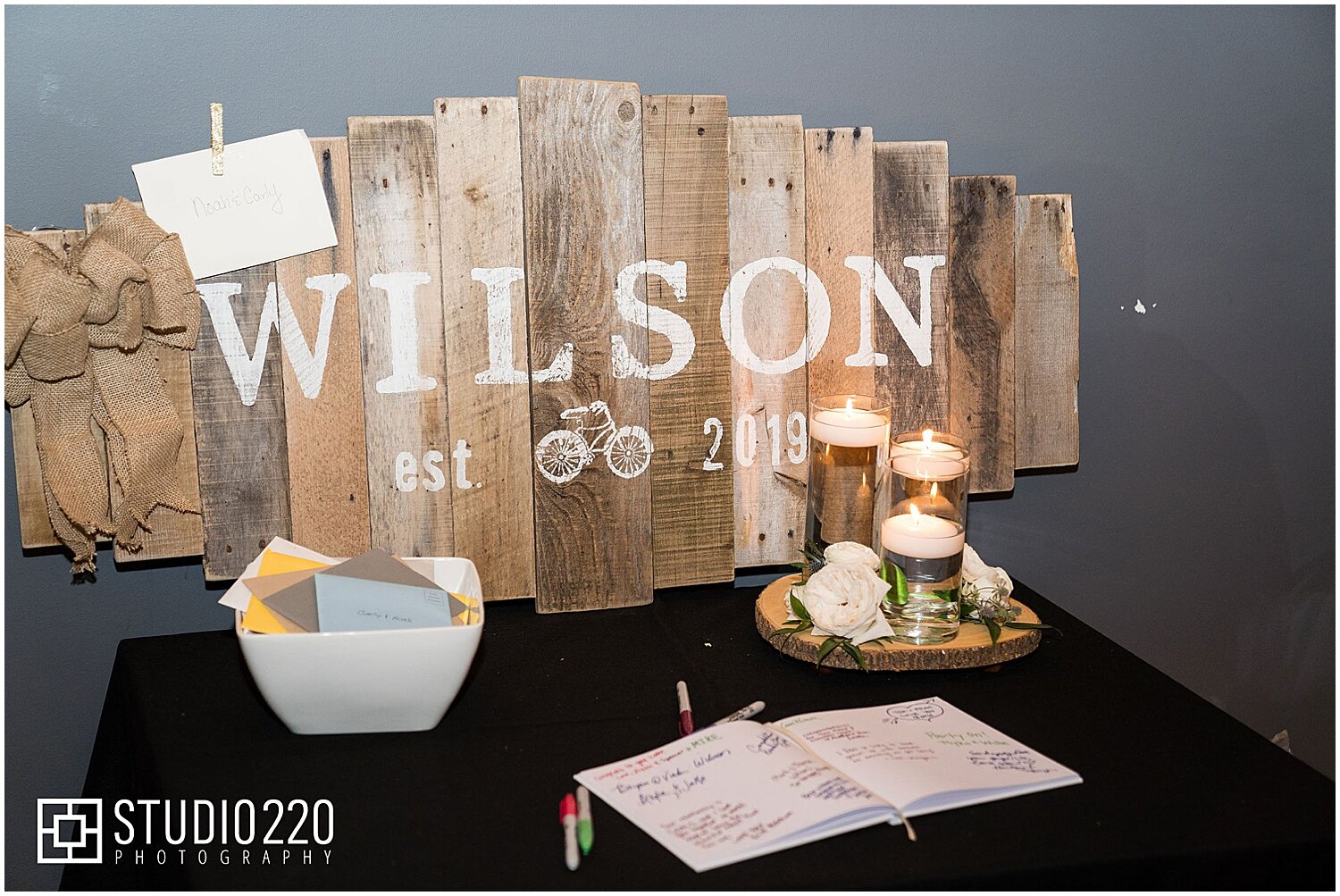  wedding guest gift and guest book table display 