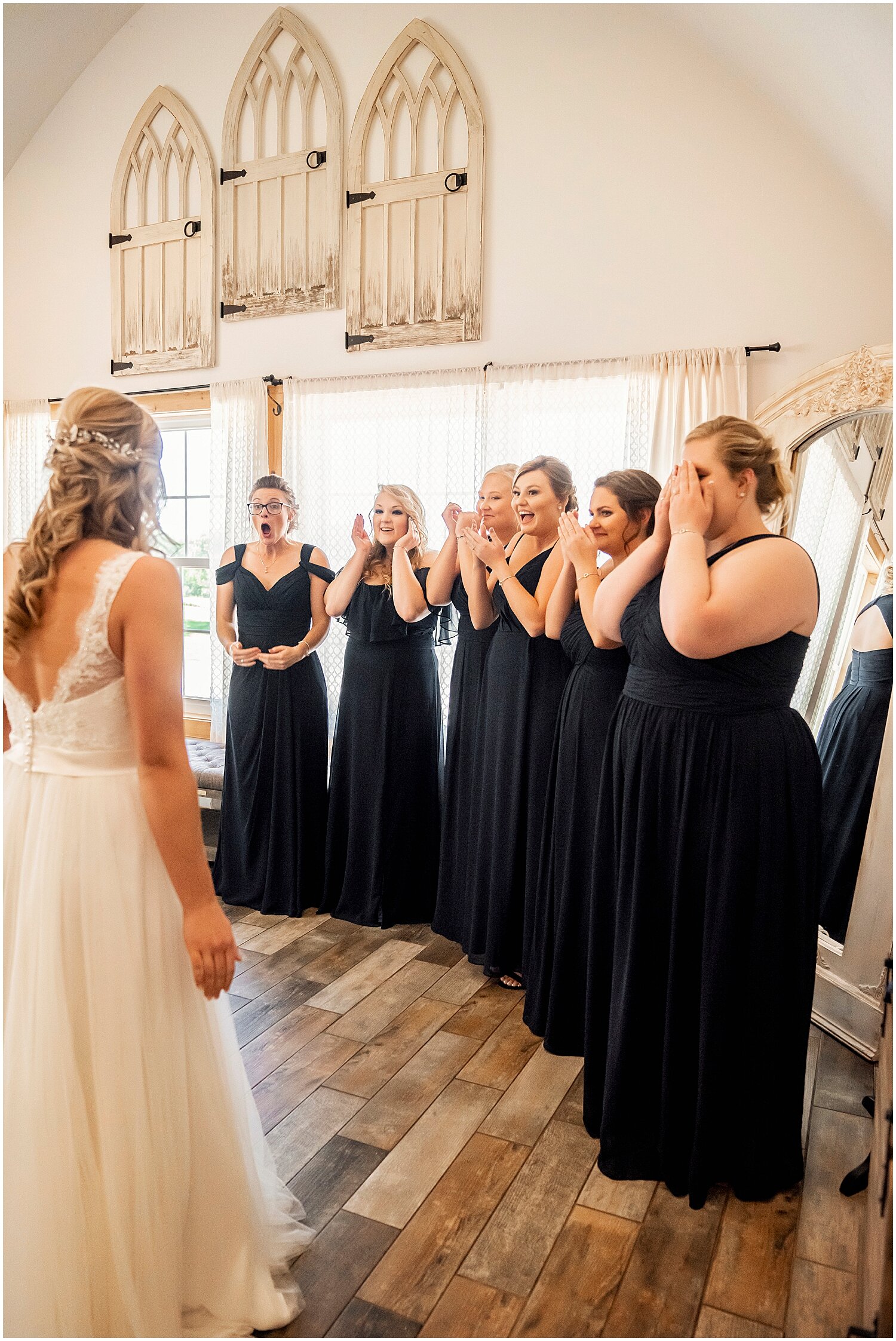  bride and bridesmaids first look 