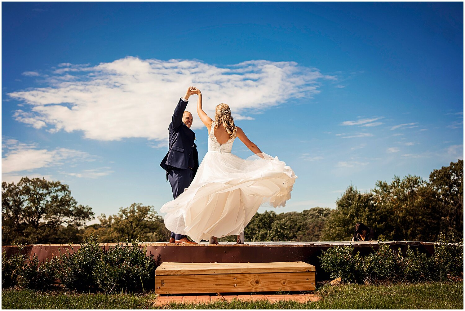  bride and groom dance during their first look 