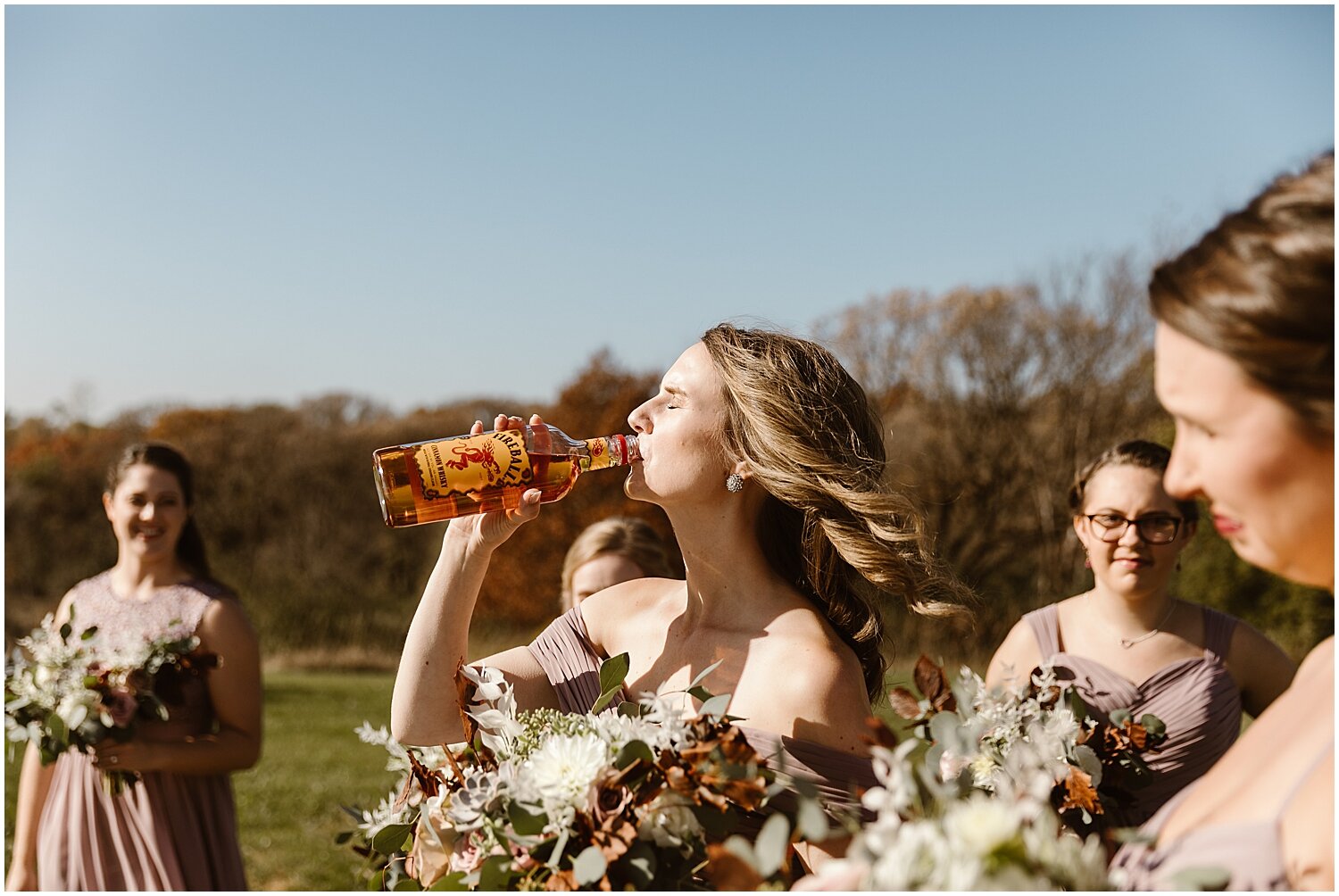  bridesmaids drinking fireball before the wedding 