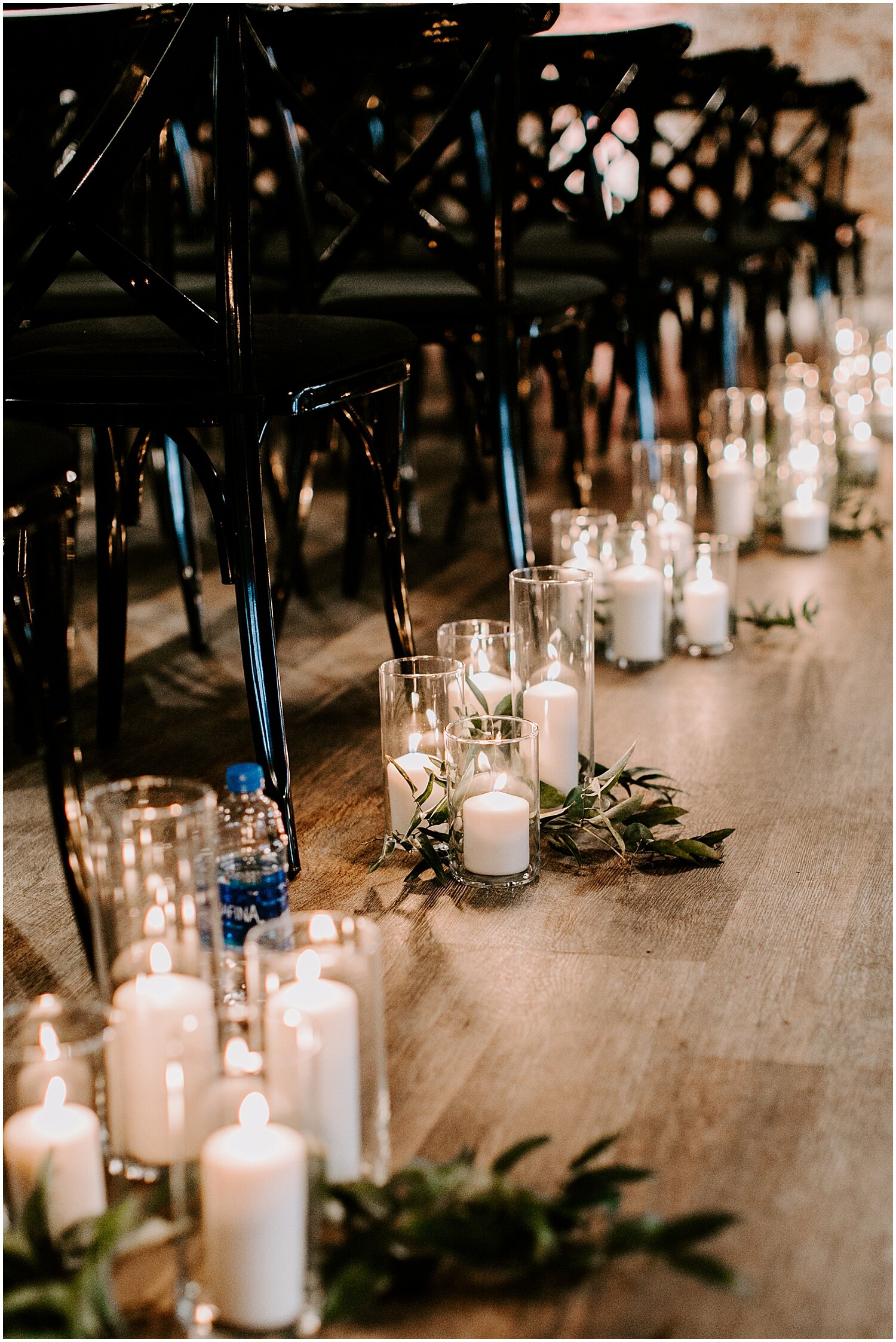  romantic candelights and greenery aisle decor 