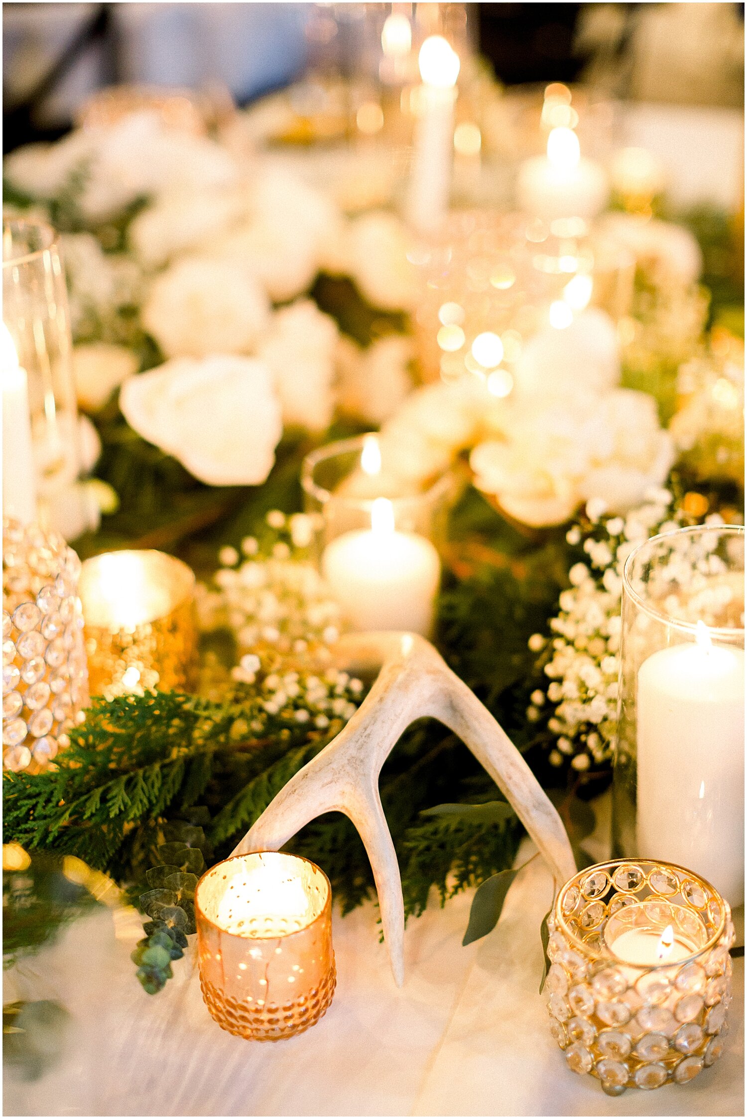  candles and white floral wedding decor 