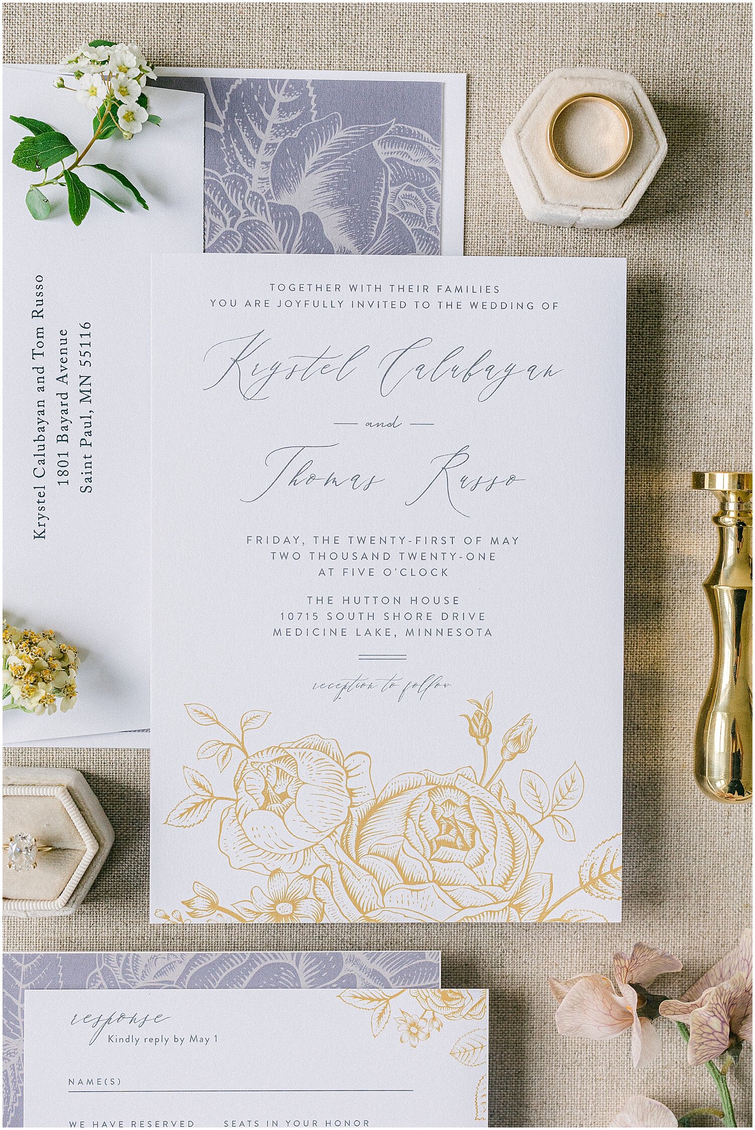  wedding invitation and rings layout 