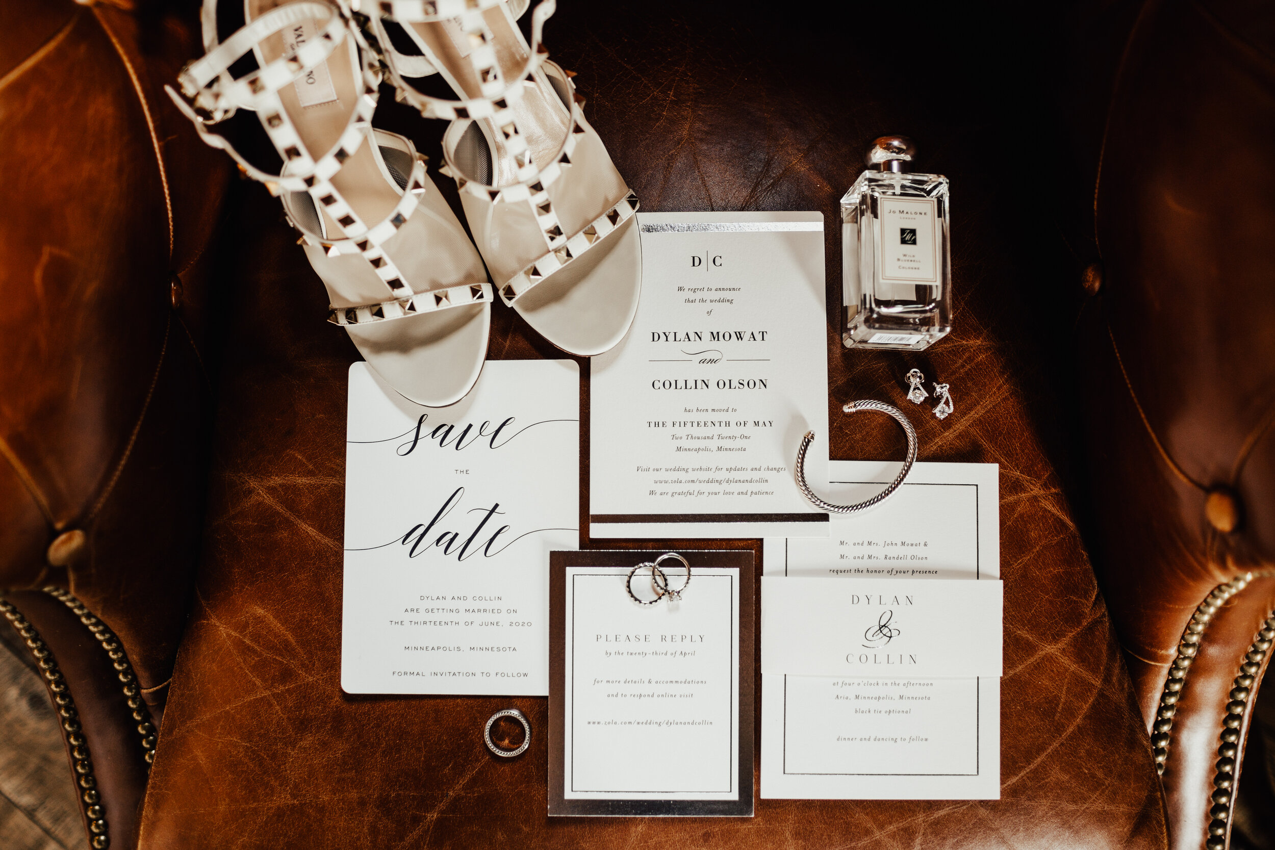  wedding invitations and bride’s wedding accessories layout 