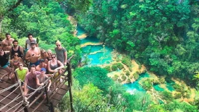 View of Semuc Champey pools from hike overlook
