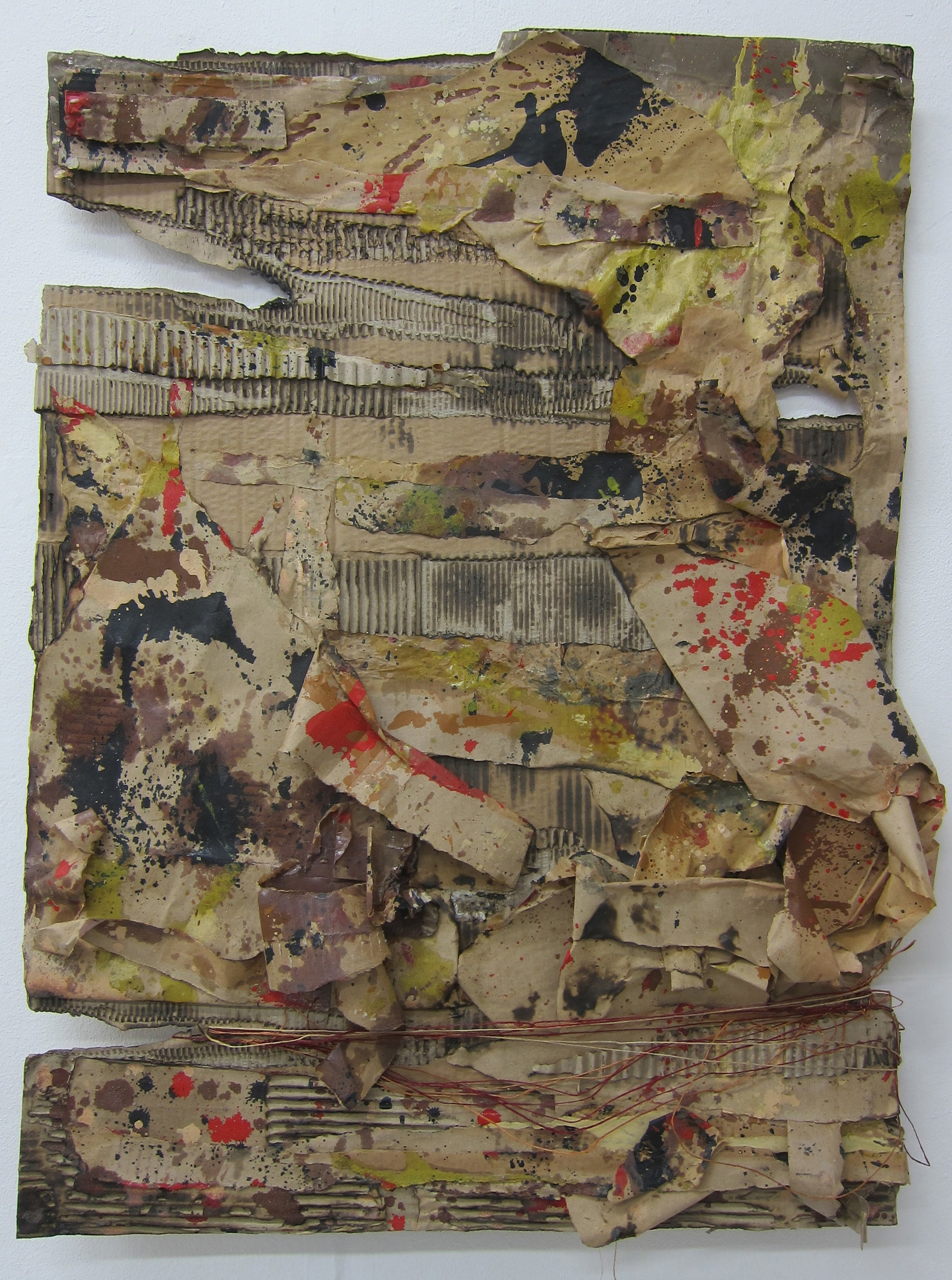   Detritus.   Cardboard, paper, cotton, alkyd resin &amp;&nbsp;fire.&nbsp;  80 x 58 cm.  2015. 