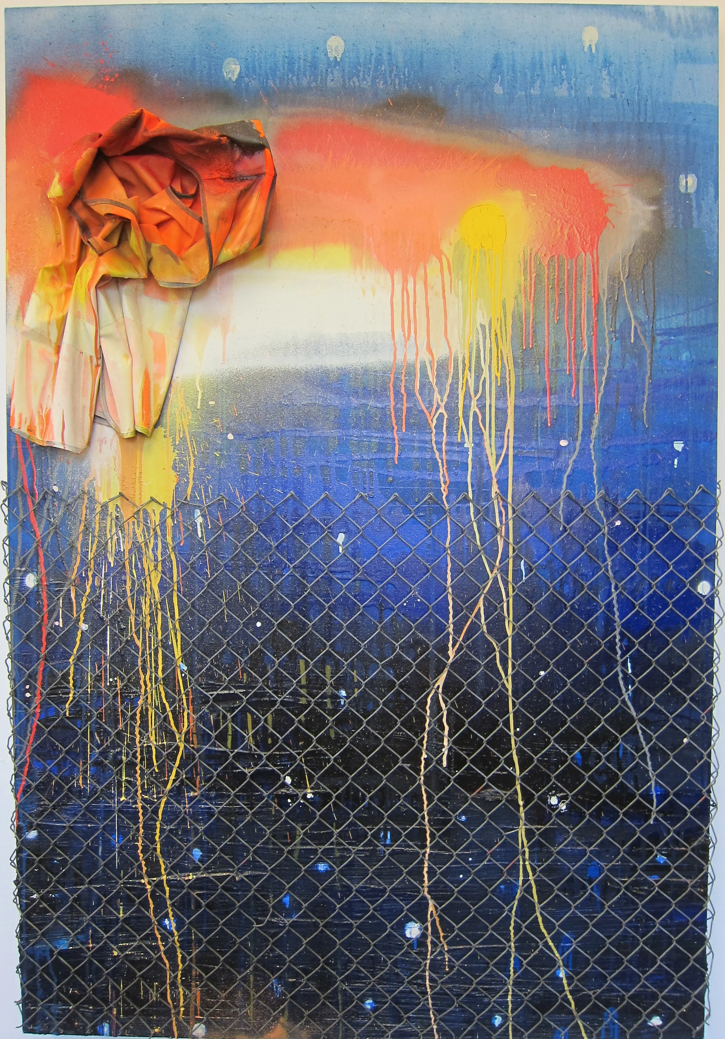 Whole Car-Ism. Oil, alkyd resin, fence & hi-visibility vest on canvas. 170 x 115 cm. Make Your Mark Gallery, Helsinki, Finland 2015.