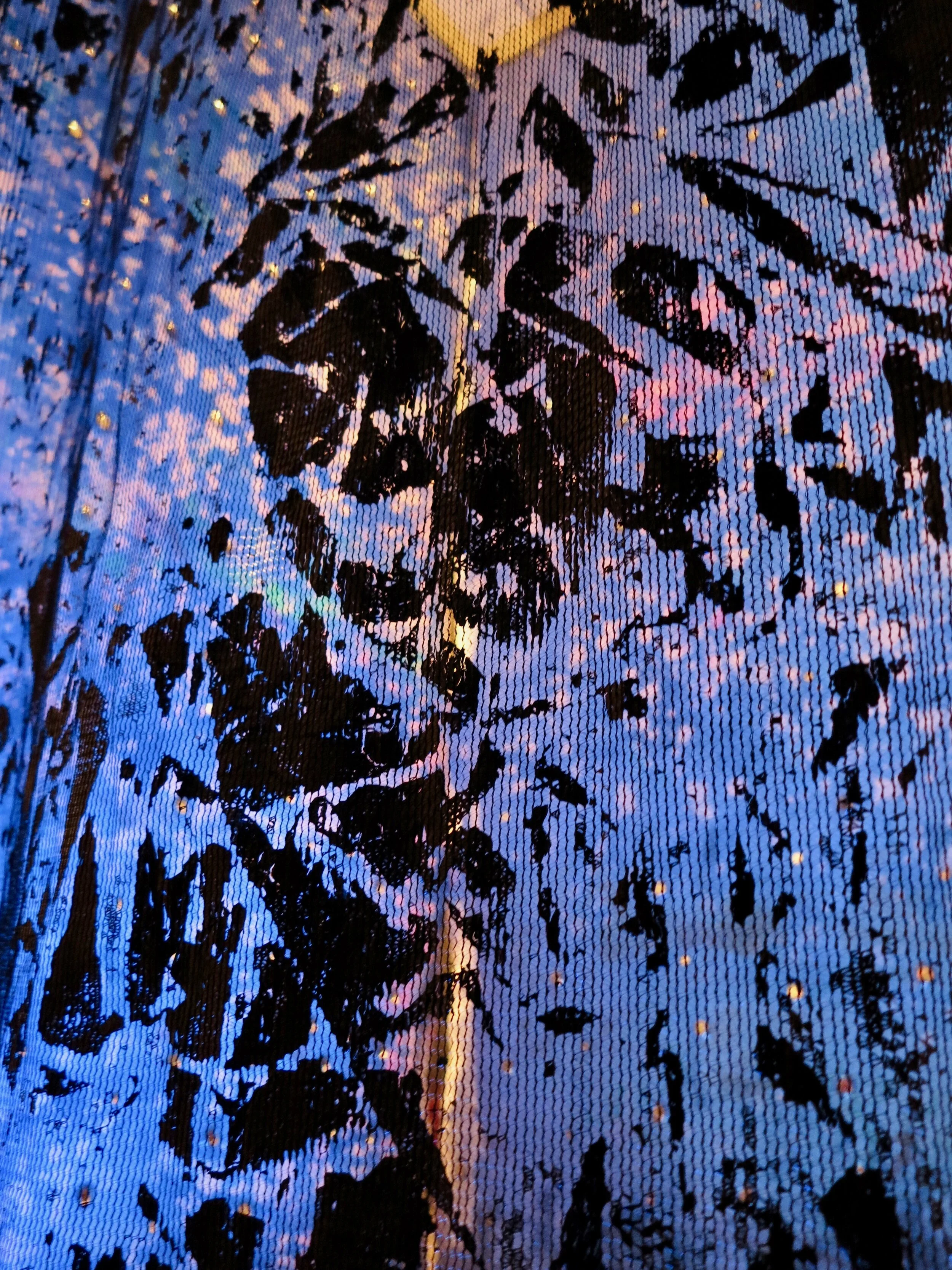 ACIDIC BLOC (detail). Alkyd resin, sand, brass, rubber, polyethylene, canvas and steel. 380 x 180 x 180 cm. Sugar Mountain @ The Silver Building, London 2019.