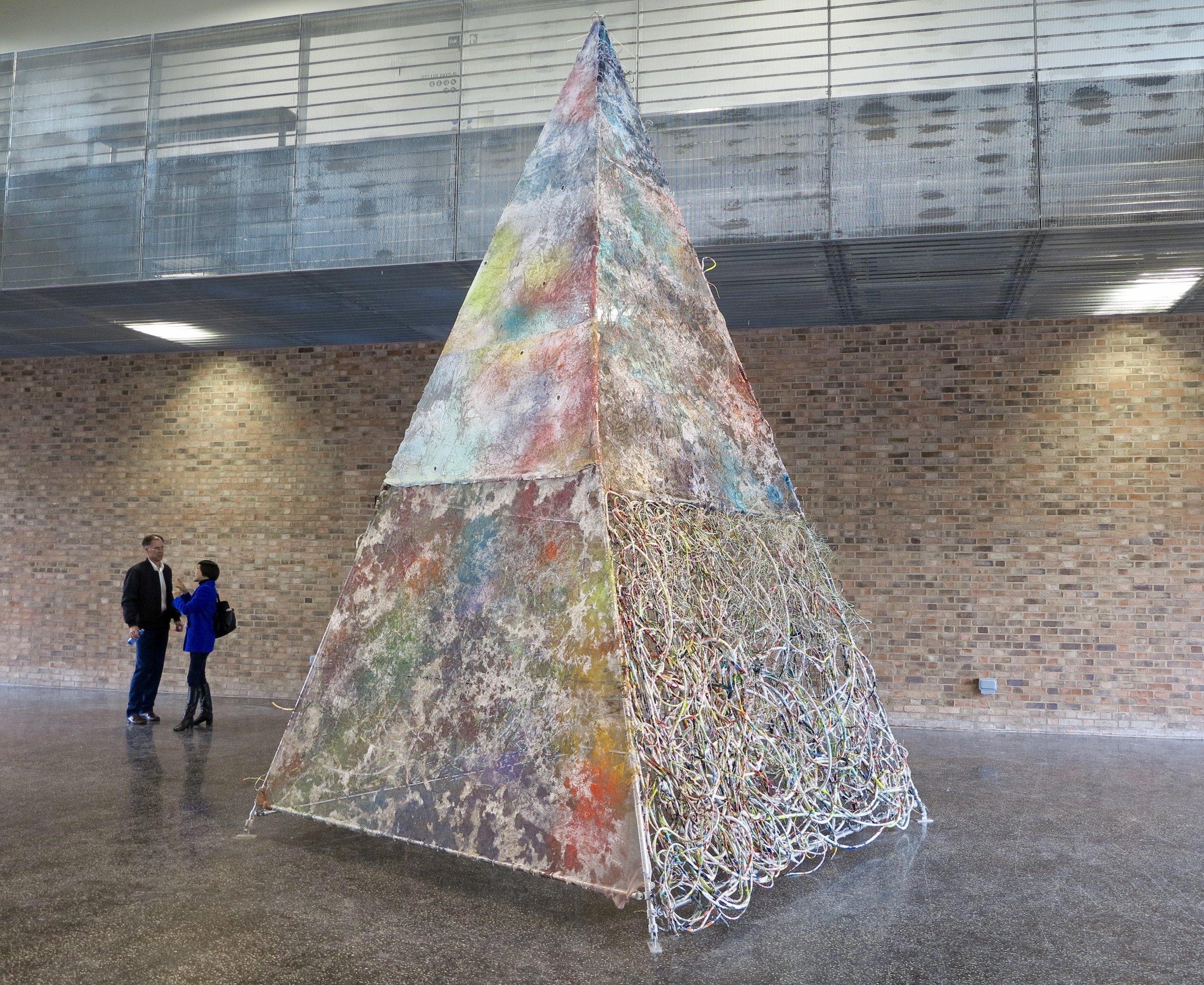   Synergetic Shelter    Gleaned electrical wires, plastic bags, industrial nets, polymer lichen &amp; steel   Part of the Unfolding Traces exhibition, The Hangar Gallery, RCA, London 2023  