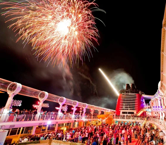 Pirate Night + Fireworks - An entire night of Disney Cruise Line sailings is dedicated to “Pirates of the Caribbean,” with themed dinner options and complimentary pirate bandanas for each guest, even though plenty pack their own outfits and come in full freebooter regalia. After an adventurous evening performance with Captain Jack Sparrow, the spectacle’s “buccaneer blasts” begin, a true fireworks show at sea set to the energetic film soundtrack.