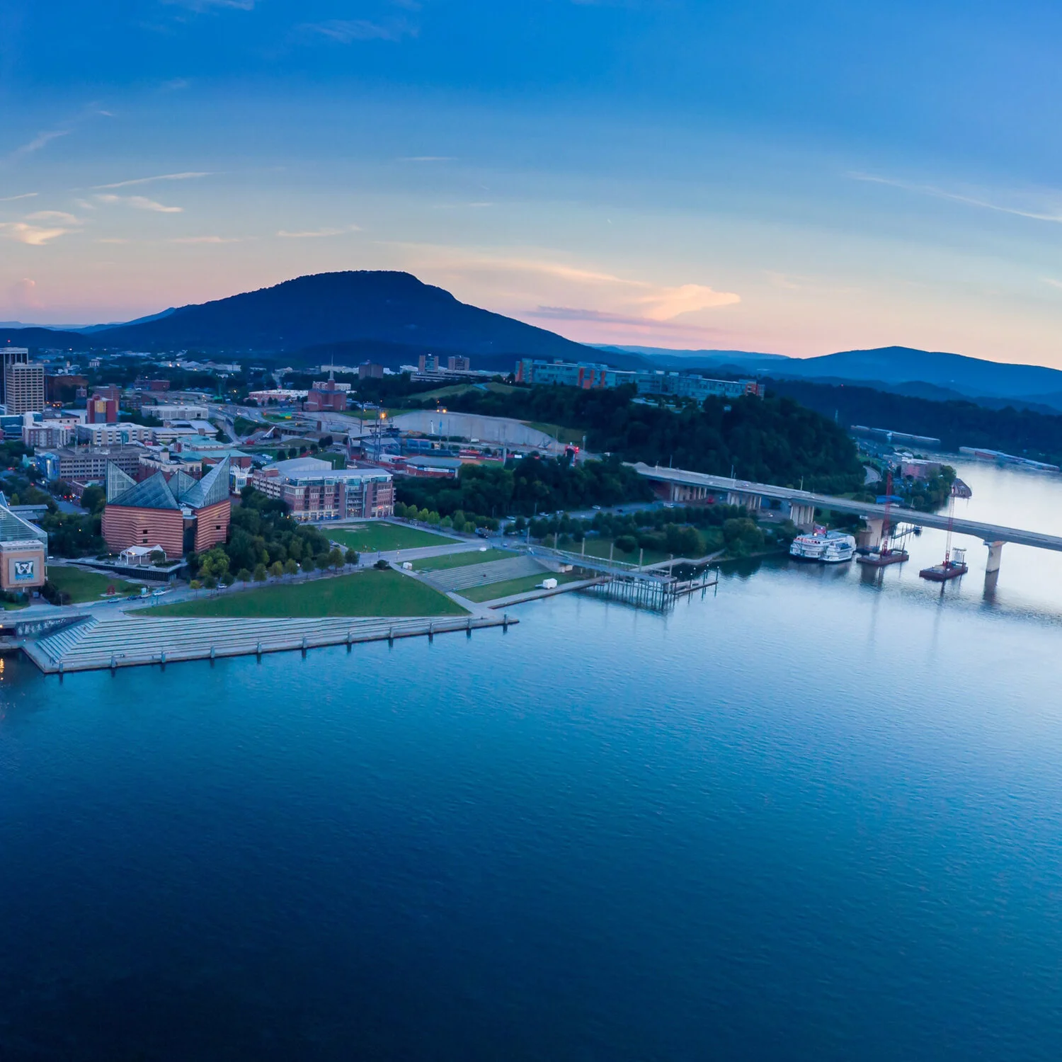 Sunset in Chattanooga Tennessee overlooking the bridges