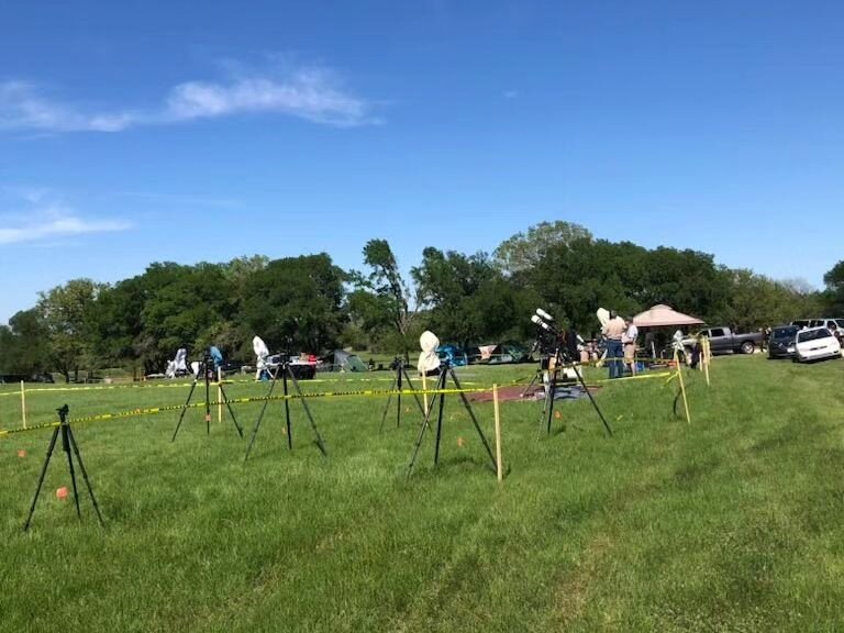 From Ralph
This was the observing field this afternoon with people setting up their equipment. Support to over 300 people signed up to be here. We&rsquo;re getting ready to hear the welcome talk and another talk about eclipses.&nbsp;&nbsp;Hope to do 