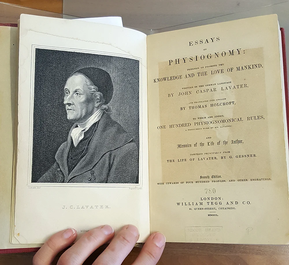 Essays on Physiognomy by John Casper Lavater (orig. 1770s), translated by Thomas Holcroft (reprint 1853), RISD Fleet Library, SPECIAL BF 843 .L3 1850